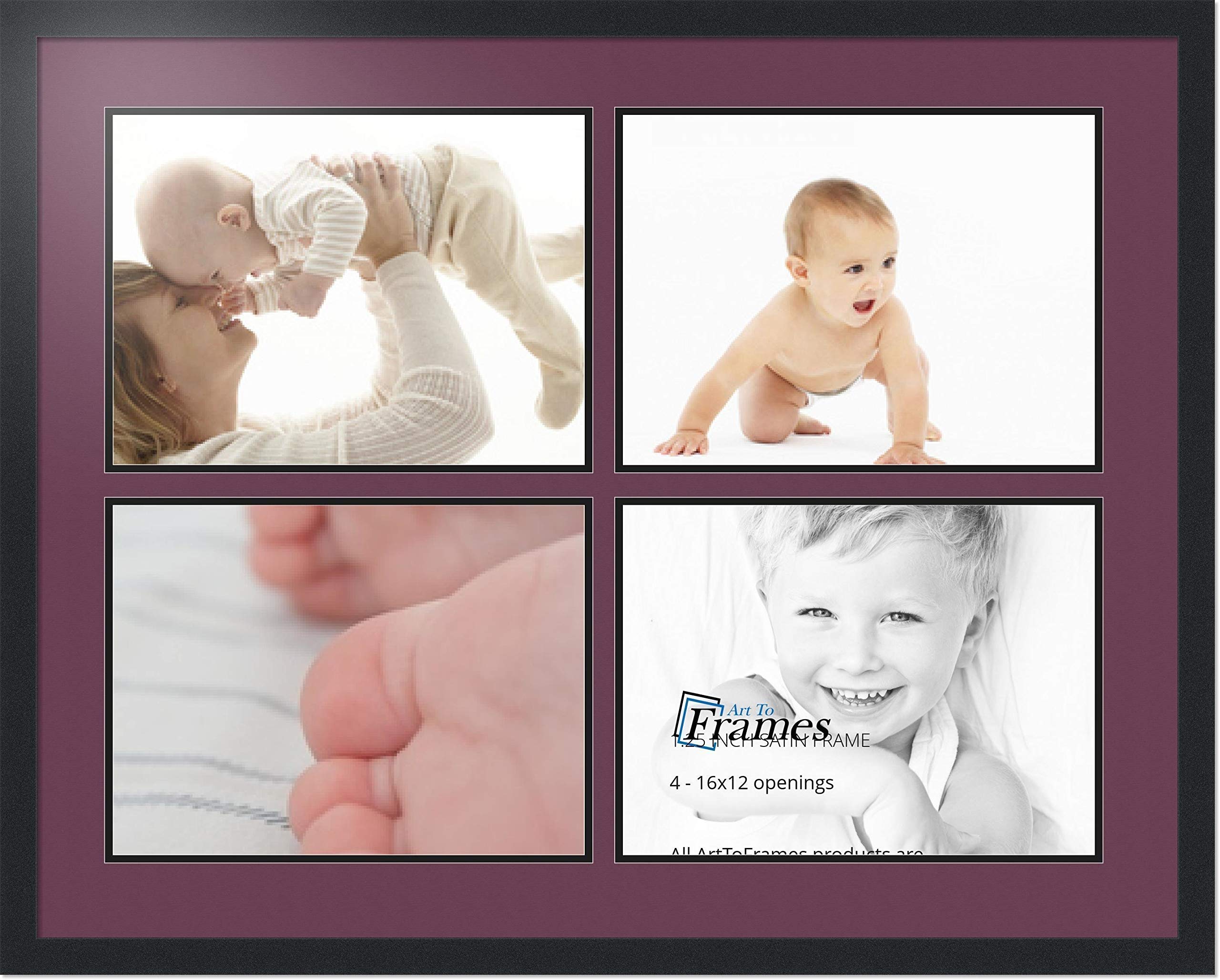 ArtToFrames Collage Photo Frame Double Mat with 4 - 12x16 Openings and Satin Black Frame