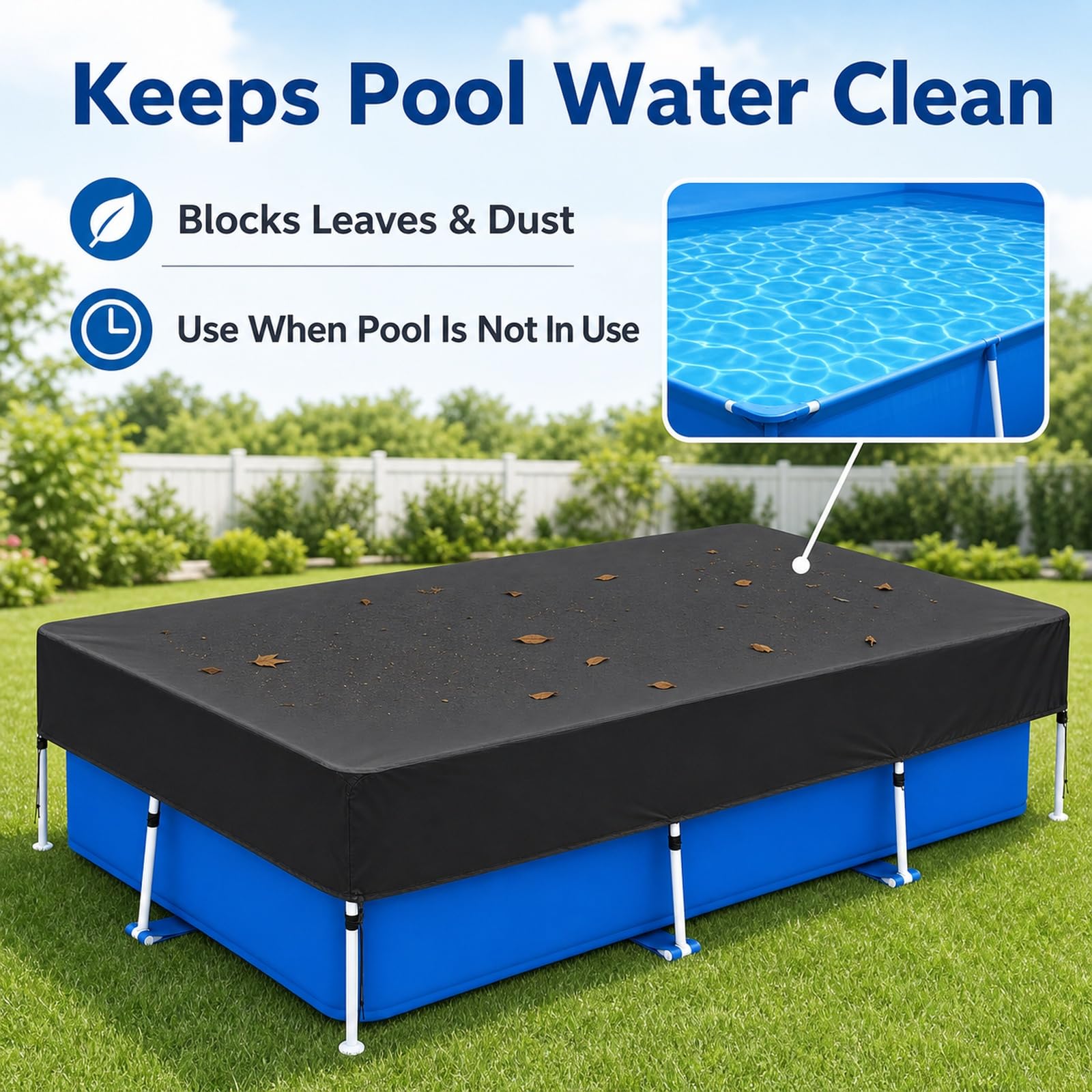 Cubierta De Piscina Rectangular,Cubierta Veranos IsotéRmica,Cobertor para Piscinas Desmontables,Cobertor Piscina,Cuerda De Amarre,Plegable,para Piscinas Rectangulares