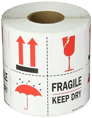 Tape Logic Aviditi Tape Logic - Adhesivo adhesivo de advertencia "Fragile Keep Dry", rojoblanconegro, para envío, manipulación, embalaje y mudanza