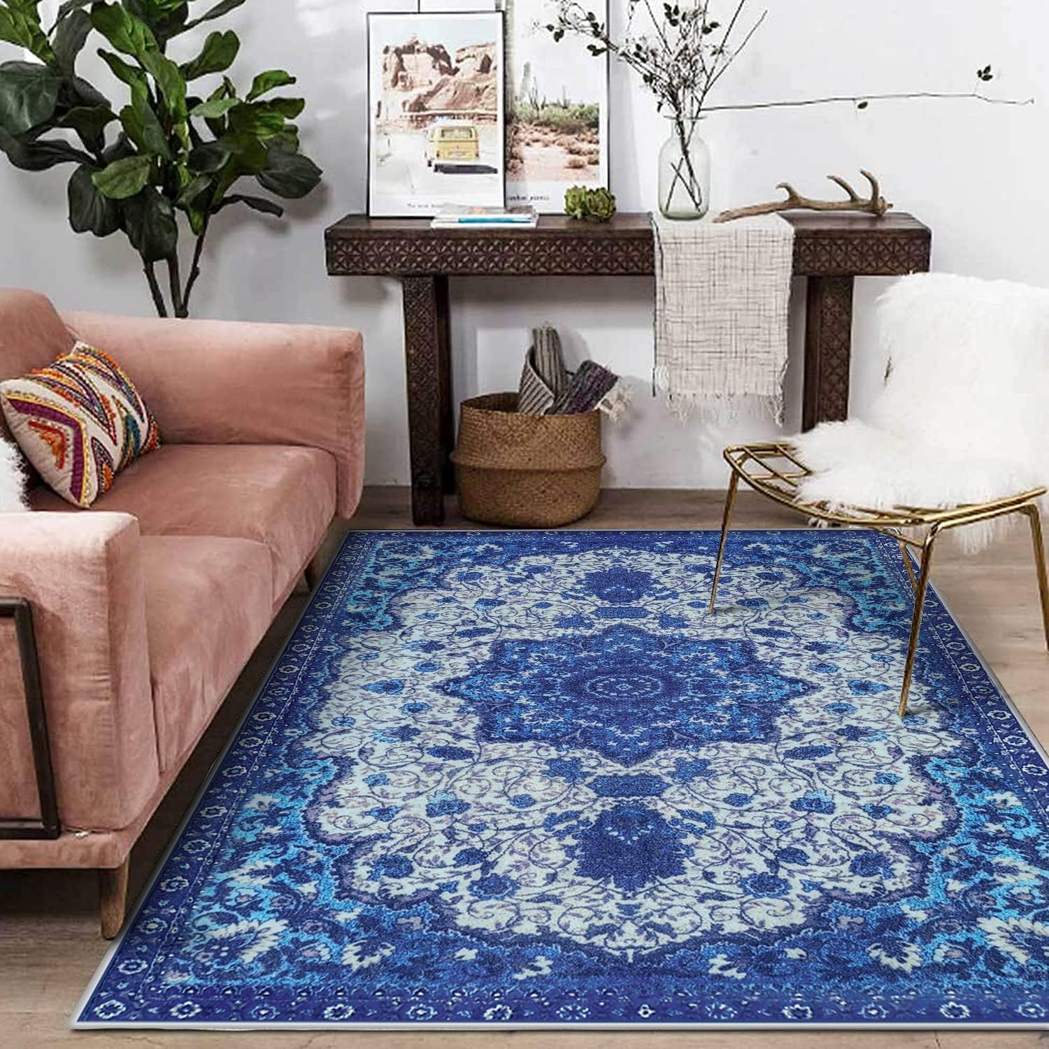 Tinyboyhbq Area Rugs Blue Traditional Style Area Rugs Living Room Rug