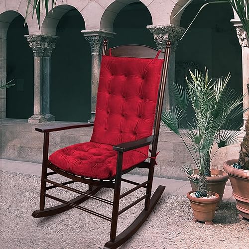 Miniatura 5 de ELFJOY Cojines de tela de lijado de color sólido para silla mecedora, juego de almohadillas para silla mecedora (V-GraceRed)