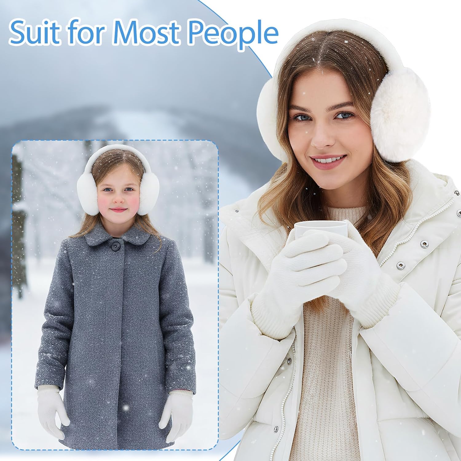 hoyuwak Winter Ear Muffs Gloves Foldable Fur Earmuffs Ear Covers Gloves Set