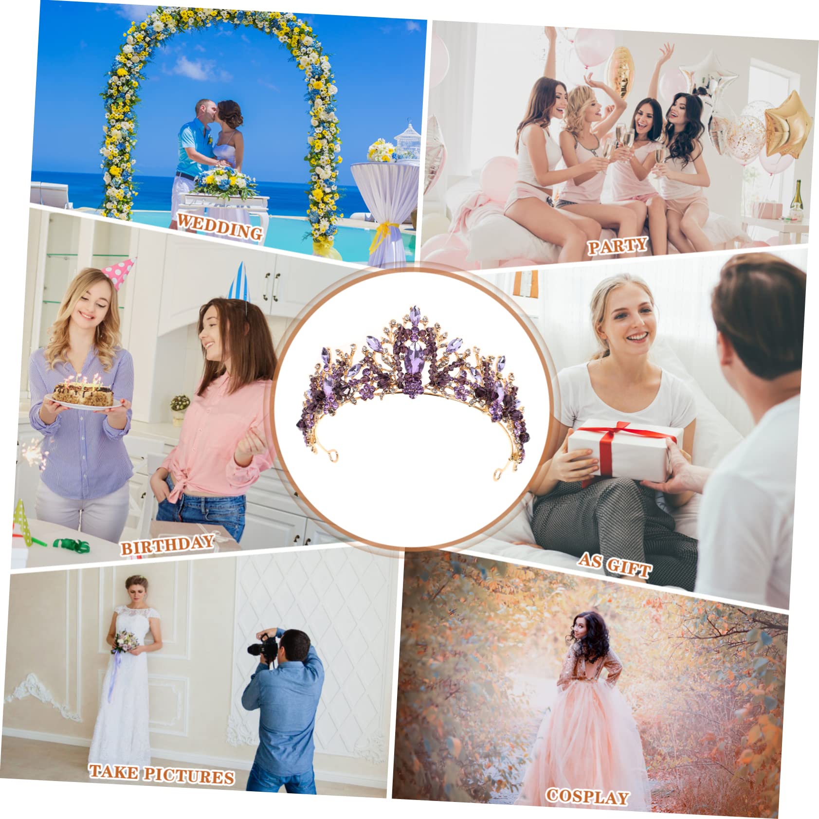 Tiaras de Cristal Violeta para Novia Tocado de Boda Accesorio de Decoración Cabello de Mujer Adecuado para Fiesta Graduación o Cumpleaños