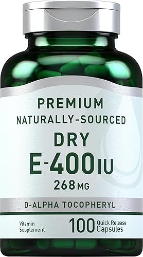Piping Rock Vitamina E seca 400 UI 268 mg 100 cápsulas D-alfa tocoferilo Fórmula premium Suplemento sin OMG, sin gluten