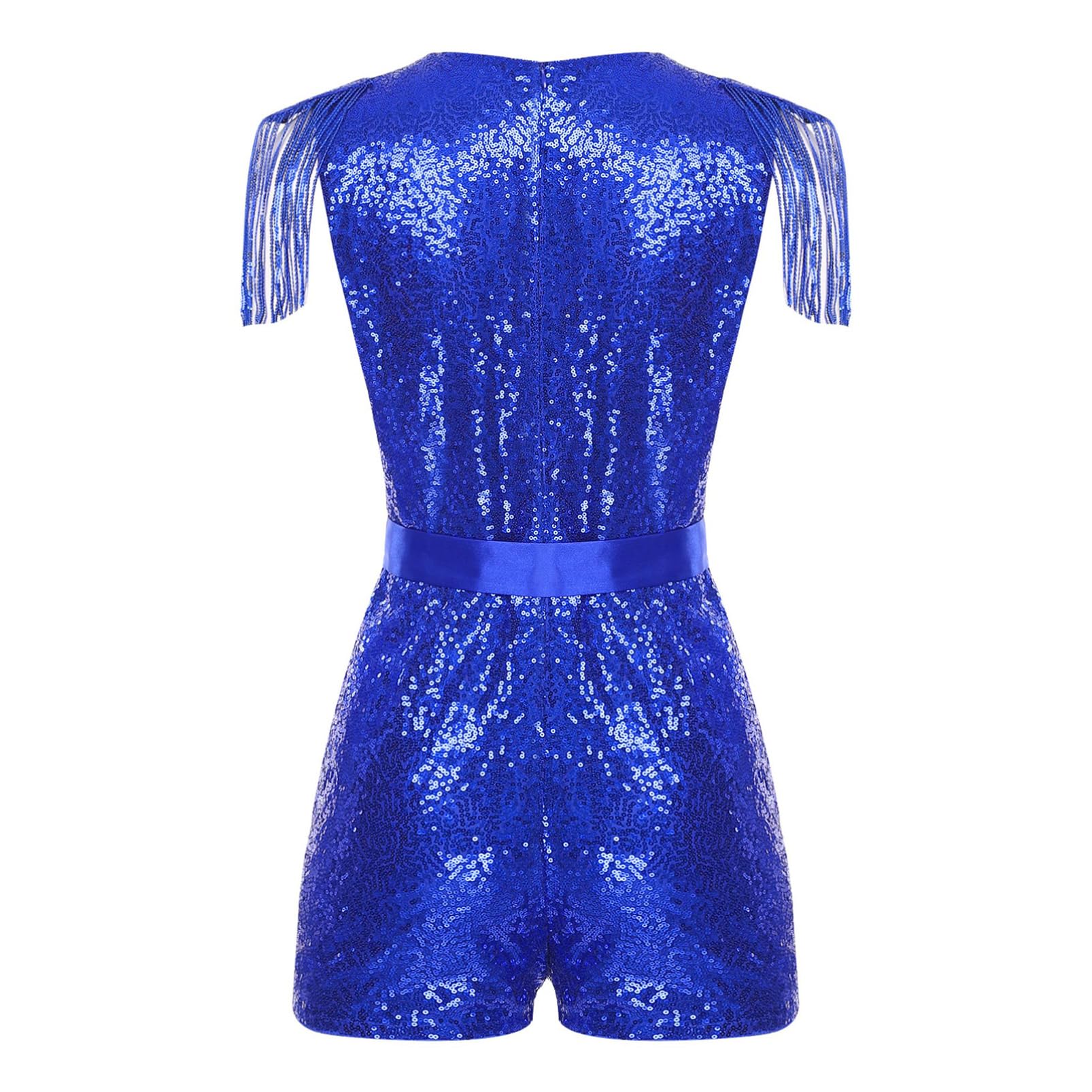 Aislor Femme Élégante Body Soirée Mariage Bal Pailletée Franges Combinaison Avec Ceinture Ajustable Encolure V Bodysuit