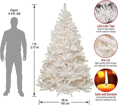 Miniatura 3 de National Tree Company - Árbol de Navidad artificial preiluminado incluye luces blancas preencordadas y soporte blanco con purpurina plateada pino