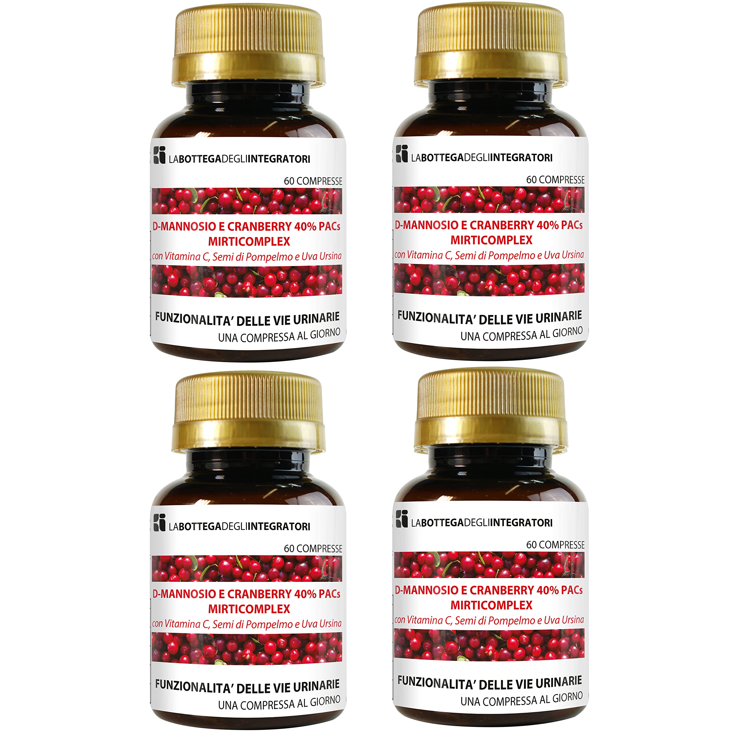 D - Mannosio e Cranberry 40% PAC Mirti Complex con Semi di Pompelmo, Uva Ursina e Vitamina C | 240 compresse 1 al dì | Mirtillo Rosso ad Alto Dosaggio