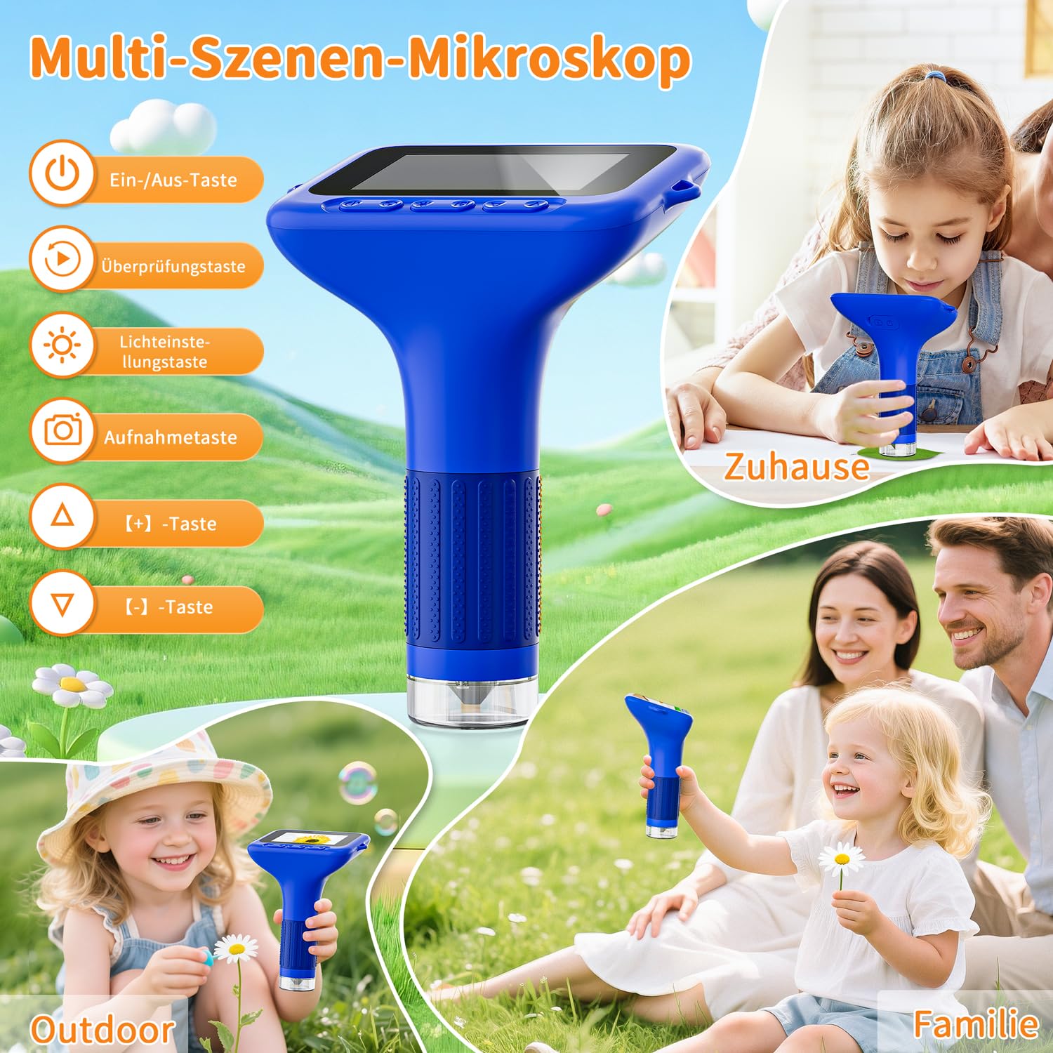Digitales Mikroskop für Kinder, SKYBASIC Mini-Mikroskopkamera mit 3,0-Zoll-IPS-Bildschirm, 1000-fachem Zoom, tragbares Kindermikroskop, PC-kompatibel, Geburtstagsgeschenk für Kinder von 6-12 Jahren