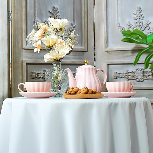 Miniatura 9 de JYFLZQ Mantel redondo blanco de 70 pulgadas para mesas de 4 pies, lavable a máquina, resistente a las manchas, tela de poliéster, mantel para