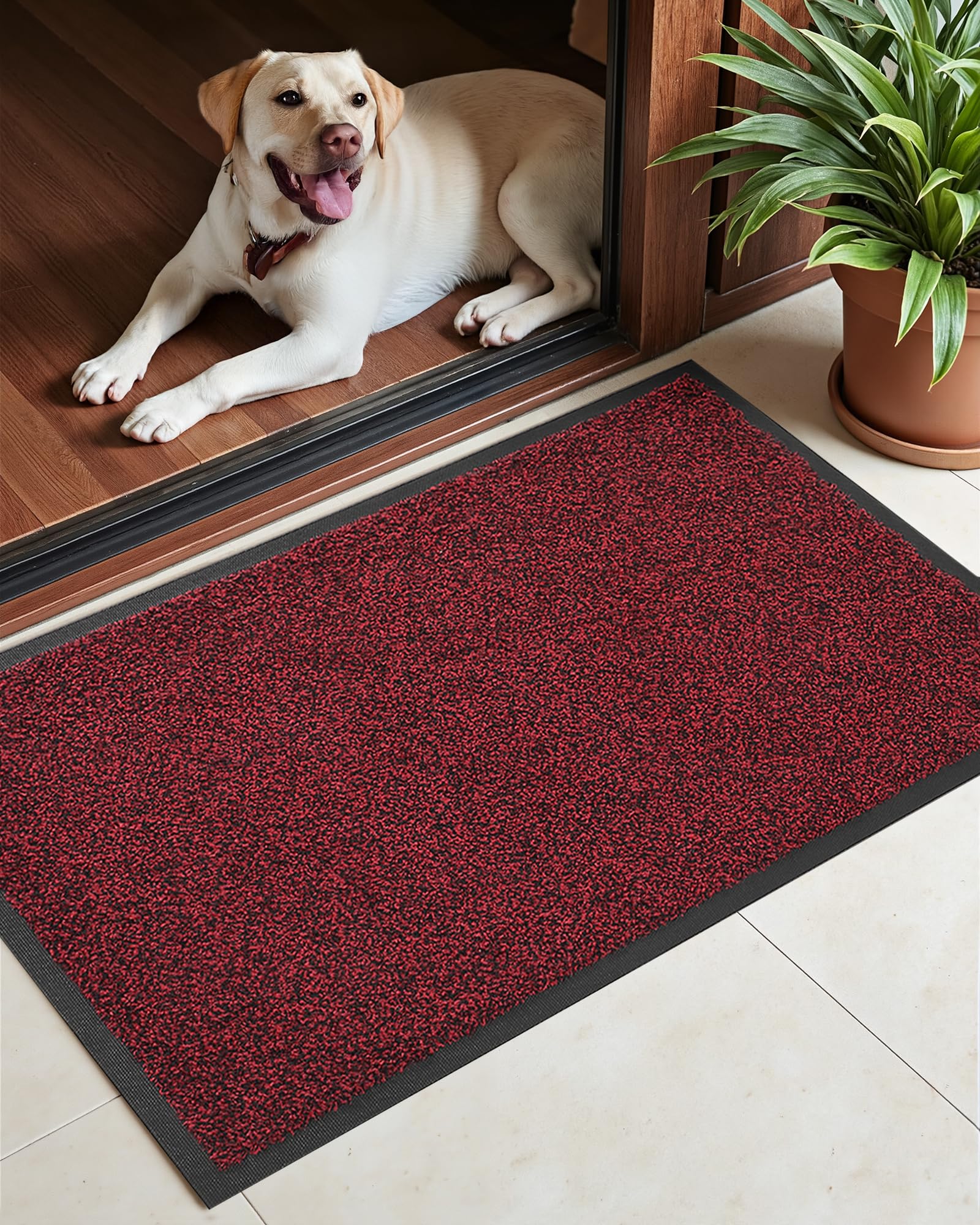 COLOR&GEOMETRY Tapis d'entrée extérieur - Rouge 60x90cm - Paillasson Entree Exterieur Interieur Resistant Pluie Absorbant Impermeable Antiderapant