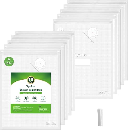 Syntus Bolsas selladoras al vacío para alimentos, 10 unidades de tamaño mediano de 10 x 13.8 pulgadas, bolsas de almacenamiento de alimentos para