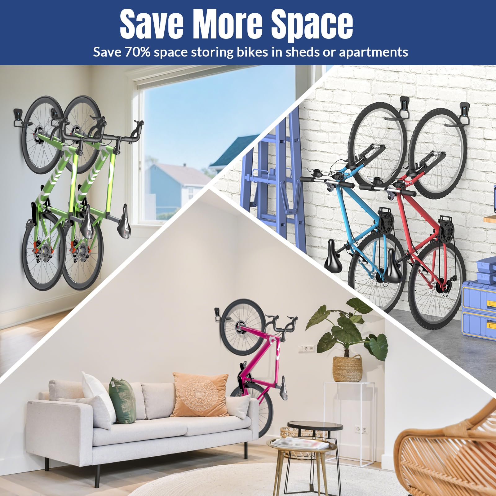 Euqvunn Fietswandhouder - Zware uitvoering 35 kg fietshaken voor muur, ruimtebesparende verticale fietsophanger voor garage/binnen, geschikt voor mountainbikes/ racefietsen (Zwart, 4 stuks