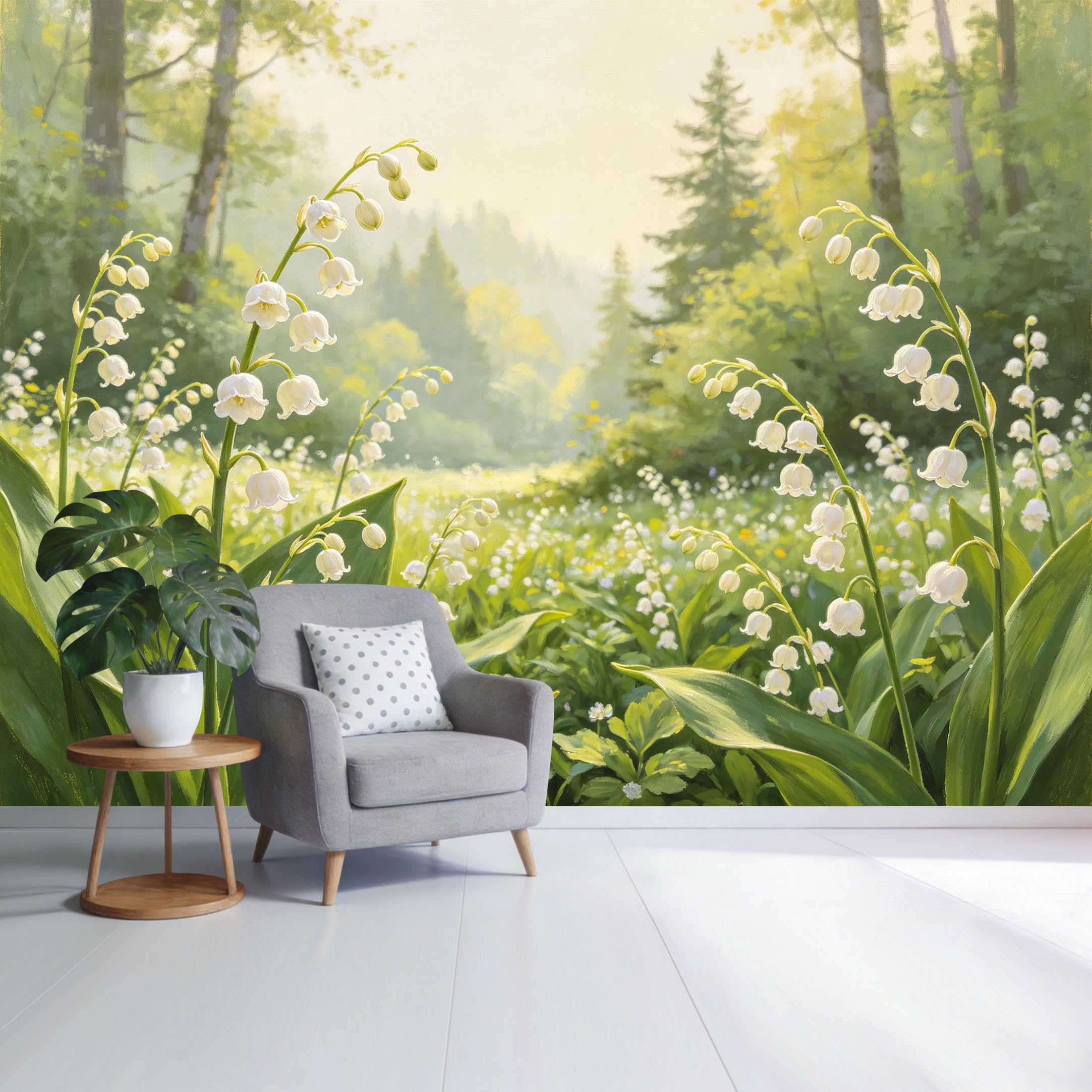 Custom Size Wall Mural Lily of the Valley Forest Botanical Landscape Morning Light SelfAdhesive Wall Fabric Removable Wallpaper for Home Office Decor