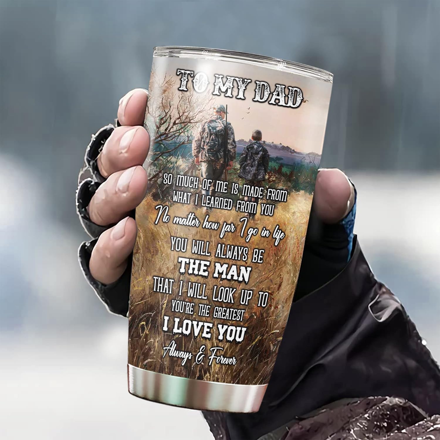 WAZONE Deer Hunting Tumbler Cup With Lid To My Dad Hunting Partners For Life Travel Mug Stainless Steel Vacuum Insulated 20oz Gifts For Deer Hunters Father Dads From Son Daughter - Image 3