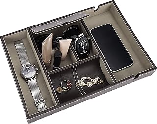 Belle Vous Svuotatasche Design Moderno 6 Scomparti Ecopelle Marrone - Valet Tray Svuota Tasche da Scrivania - Porta Gioie Uomo - Svuotatasche Ingresso, Portafoglio, Telefono, Chiavi, Gioielli, Soldi