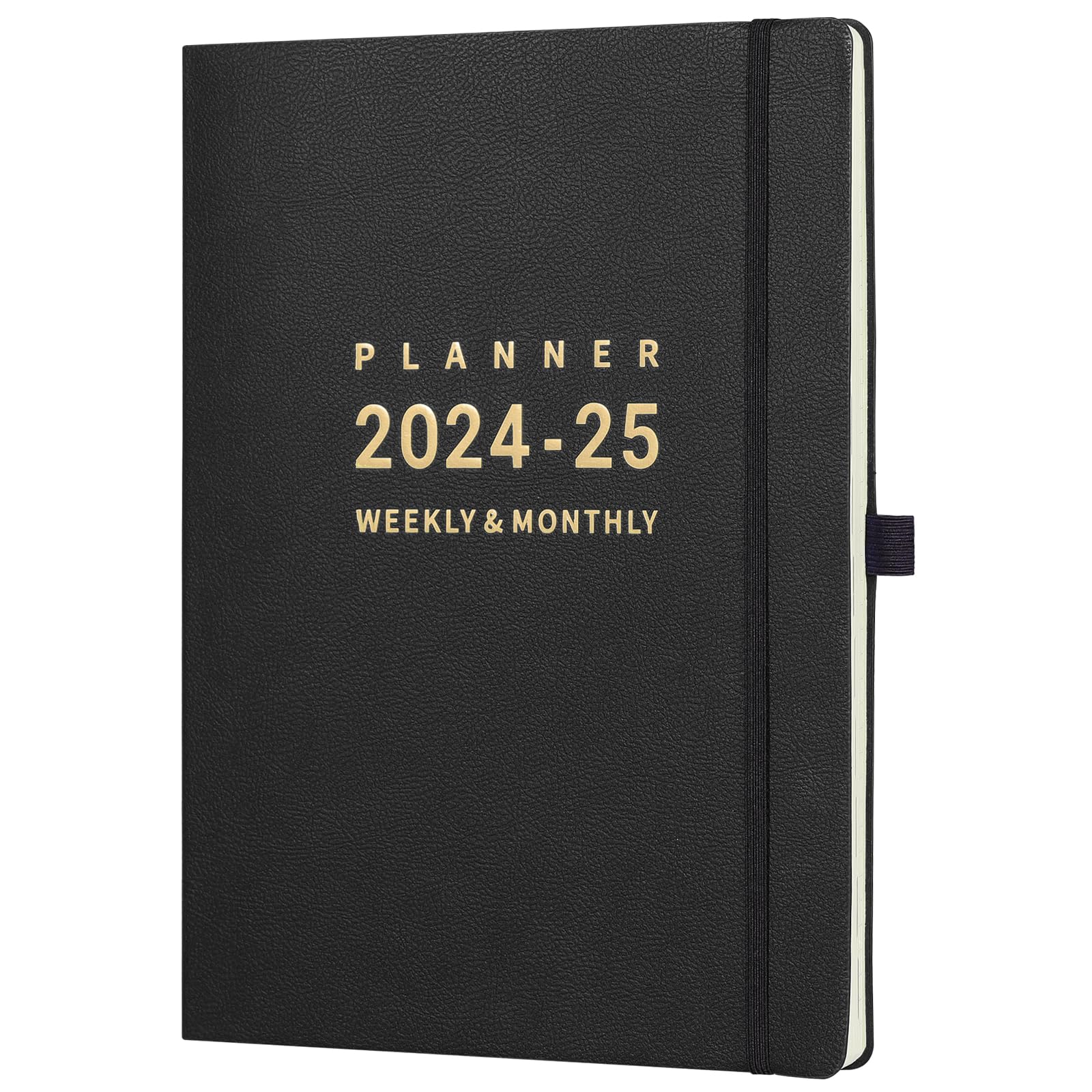 2024-2025 Planner - July 2024 - June 2025, Weekly Monthly Planner, 8.5" x 11", Pen Holder, Calendar Stickers, Pocket, 25 Notes Pages, Faux Leather Cover, 2 Book Marks, A4 Premium Paper - Black