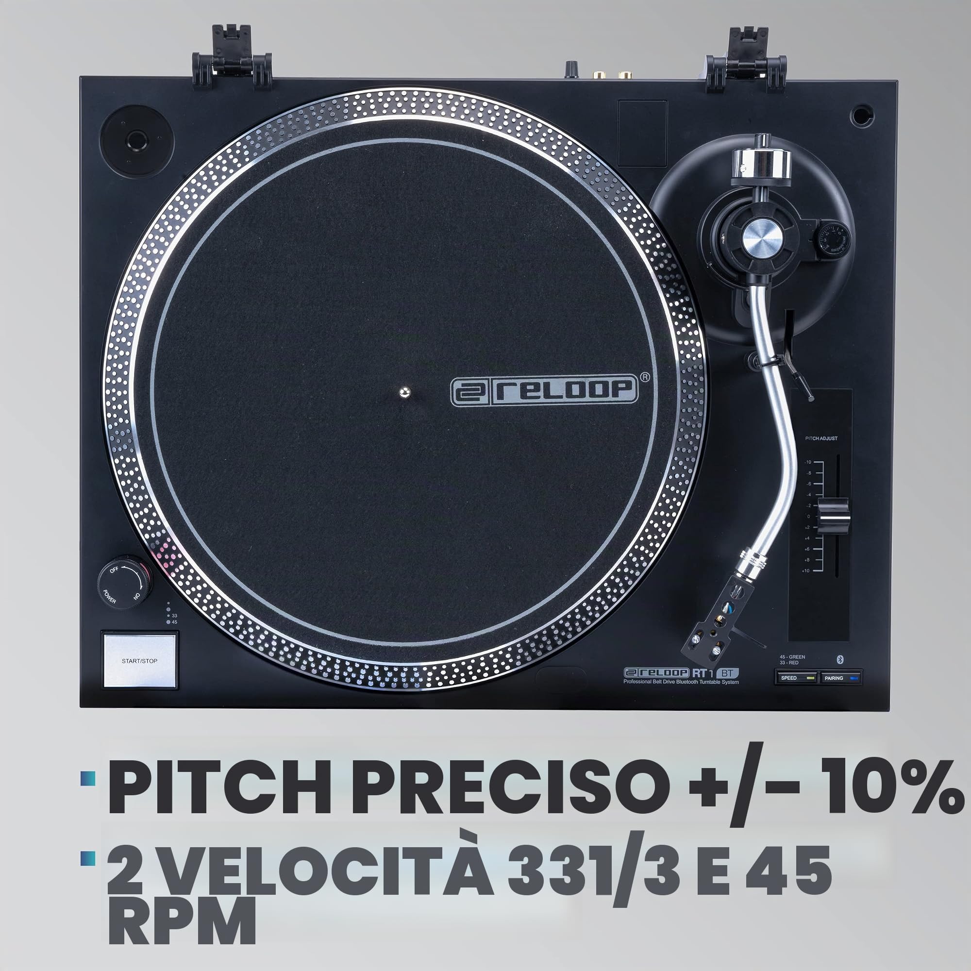 Giradischi Reloop RT-1 BT con trasmissione a cinghia per applicazioni DJ e HiFi, uscita Bluetooth per il collegamento wireless con altoparlanti Bluetooth