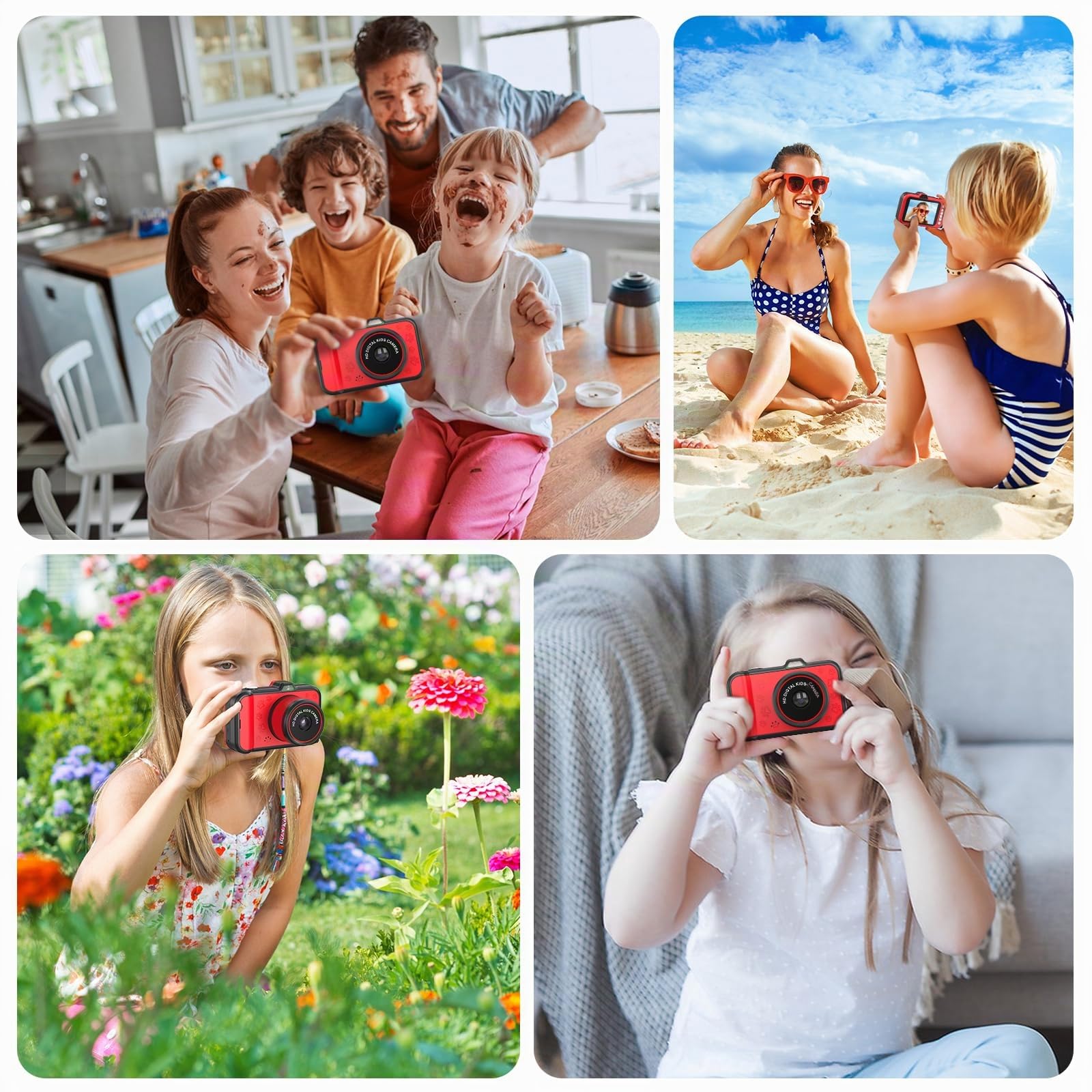 Camara Fotos Infantil, Pantalla Grande 3,5", Zoom Giratorio 360°, Camara Digital Video Niños 1080P HD con Selfie, Flash LED, Tarjeta SD 32G, Regalo para niñas y niños 3 4 5 6 7 8 9 10 11 12 años(Rojo)