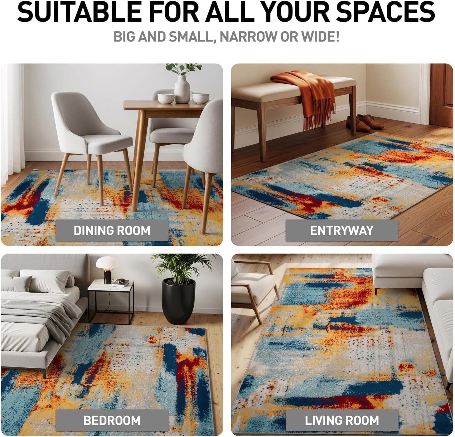 Rugshop Sky Collection Abstract Area Rug, Fade-Resistant Carpet for Open Living Areas or Bedroom,Living Room,Dining Room 7'10" x 10'