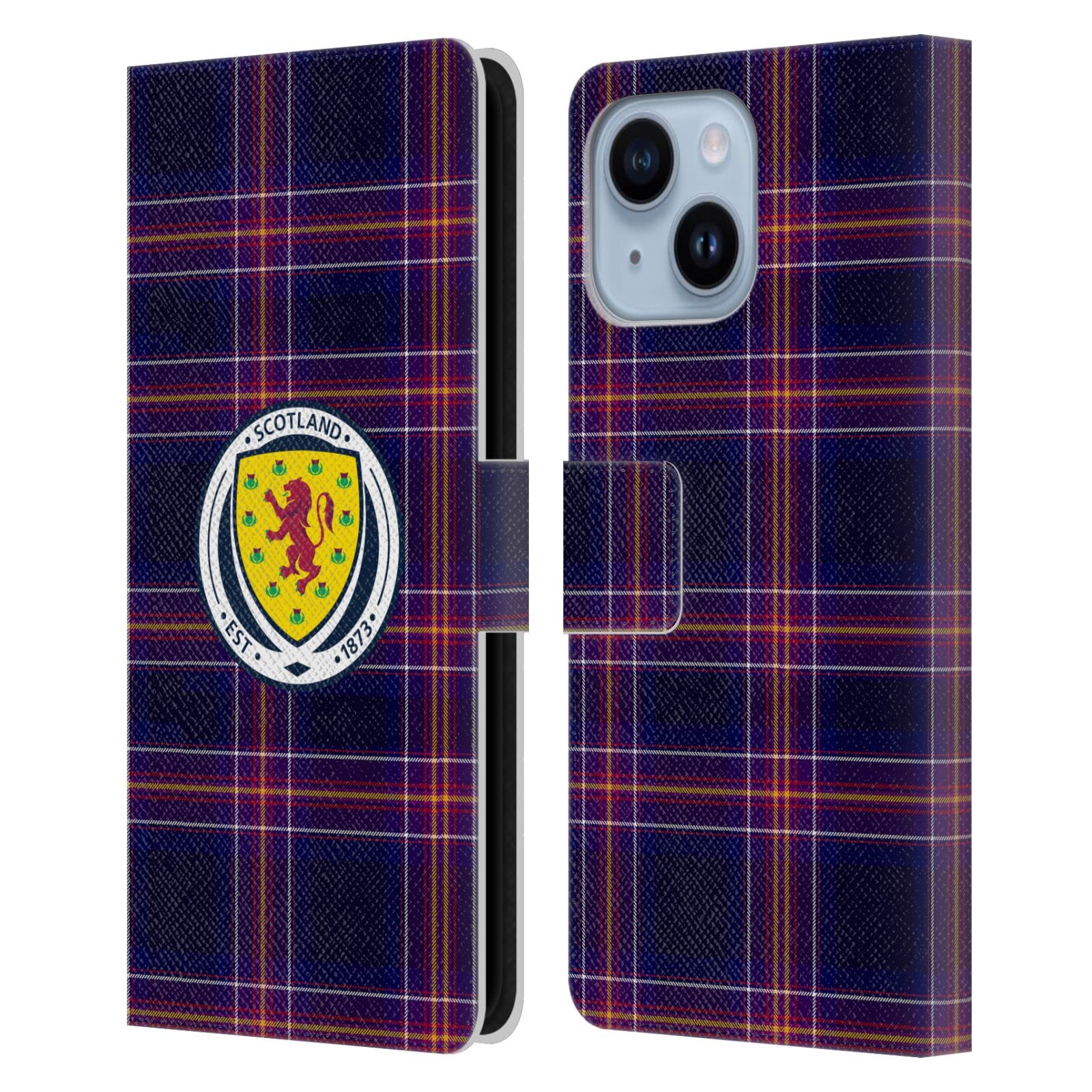 Head Case Designs Officially Licensed Scotland National Football Team Tartan Logo 2 Leather Wallet Case Compatible With Apple iPhone 14 Plus