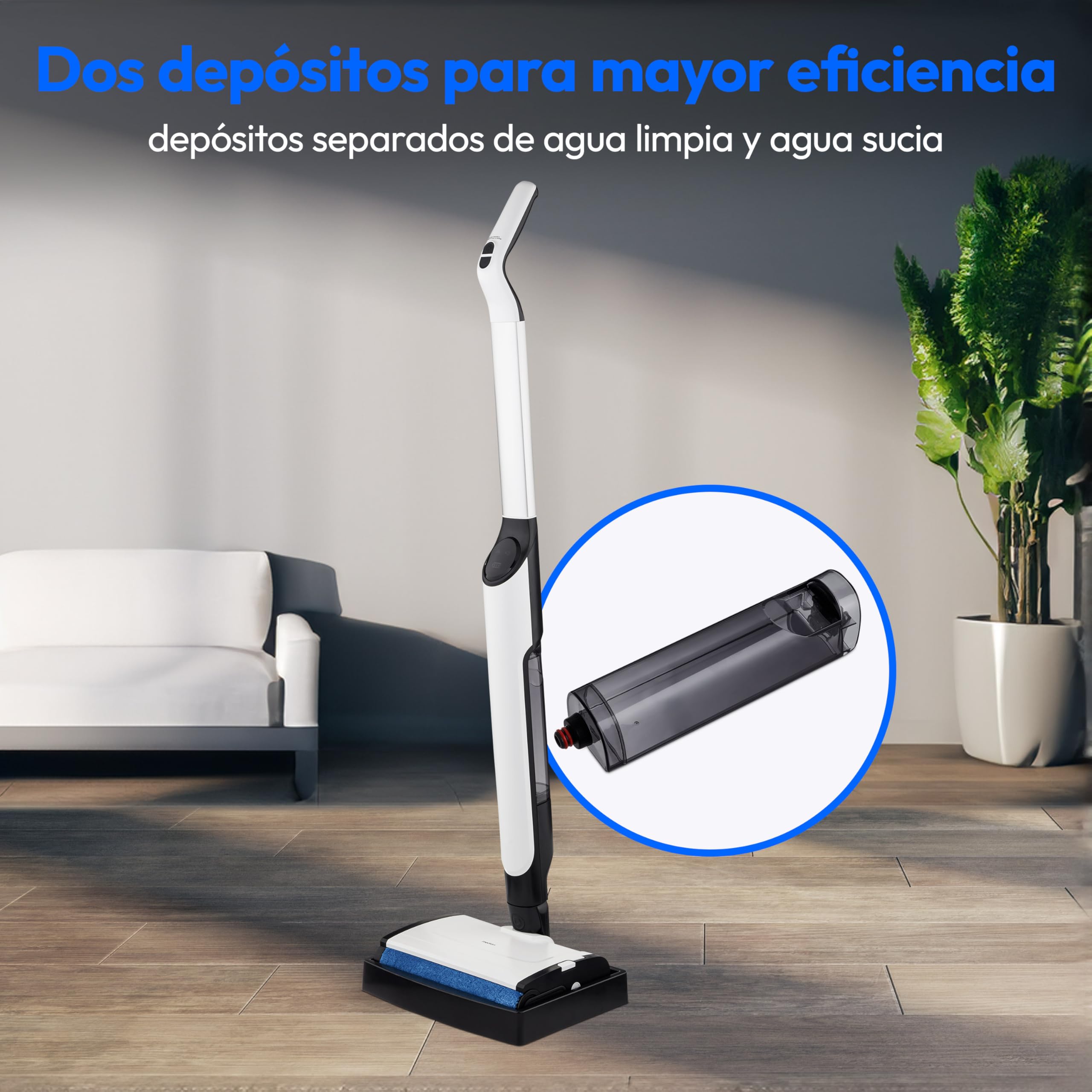 MEDION H09 Limpiador de Suelos Duros (sin Cable, batería Recargable, Limpiador de Suelos, Rodillo de Cepillado, depósito de Agua Limpia y Sucia Separado, función de autolimpieza, Pantalla LED