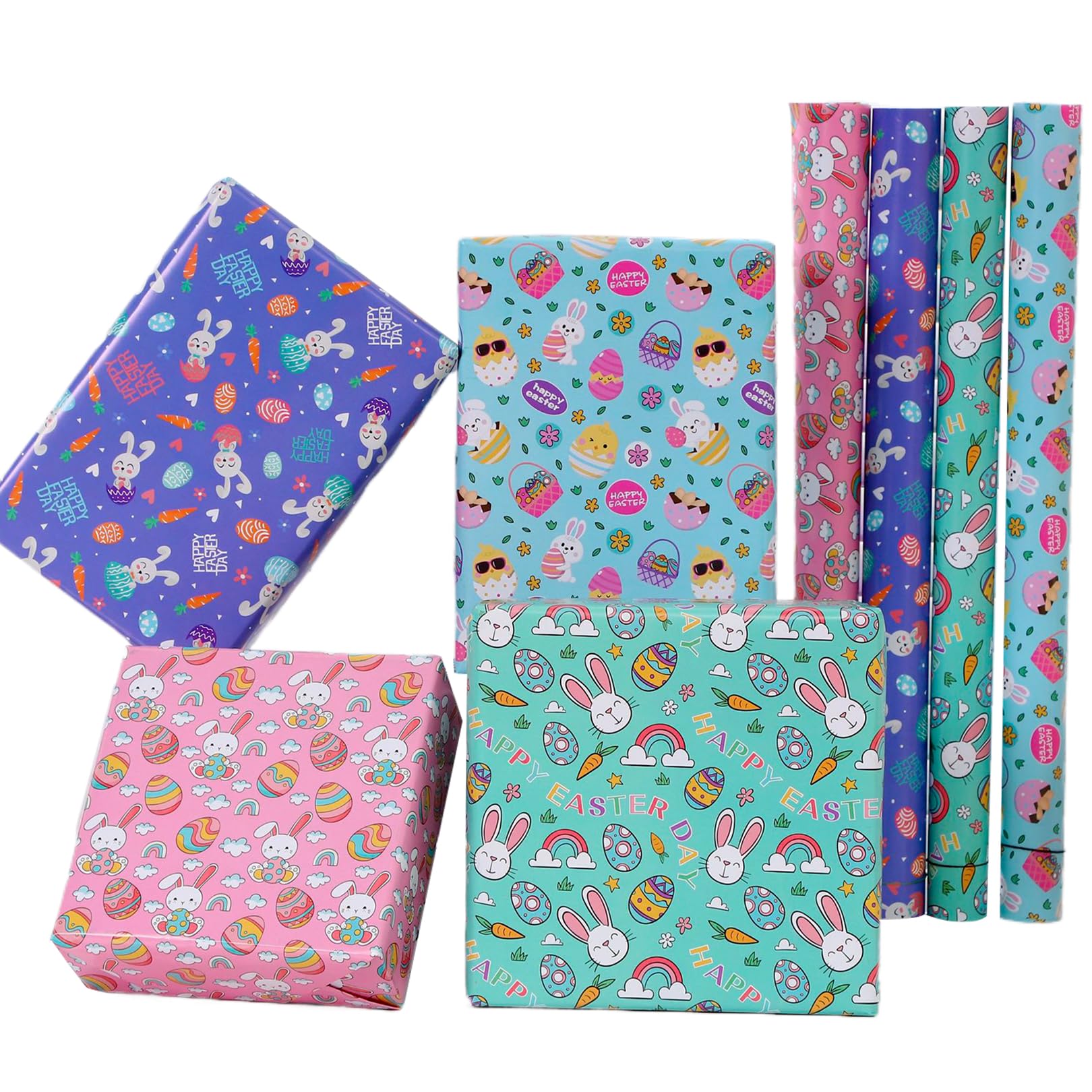 8Pcs Easter Wrapping Paper - 70 x 50cm Happy Easter Packing Wrapping Paper Sheets with Cute Bunny Egg Chick Carrot Pattern Gift Wrap for Easter's Birthday Gifts Wrapping Parcel Packing Arts & Crafts