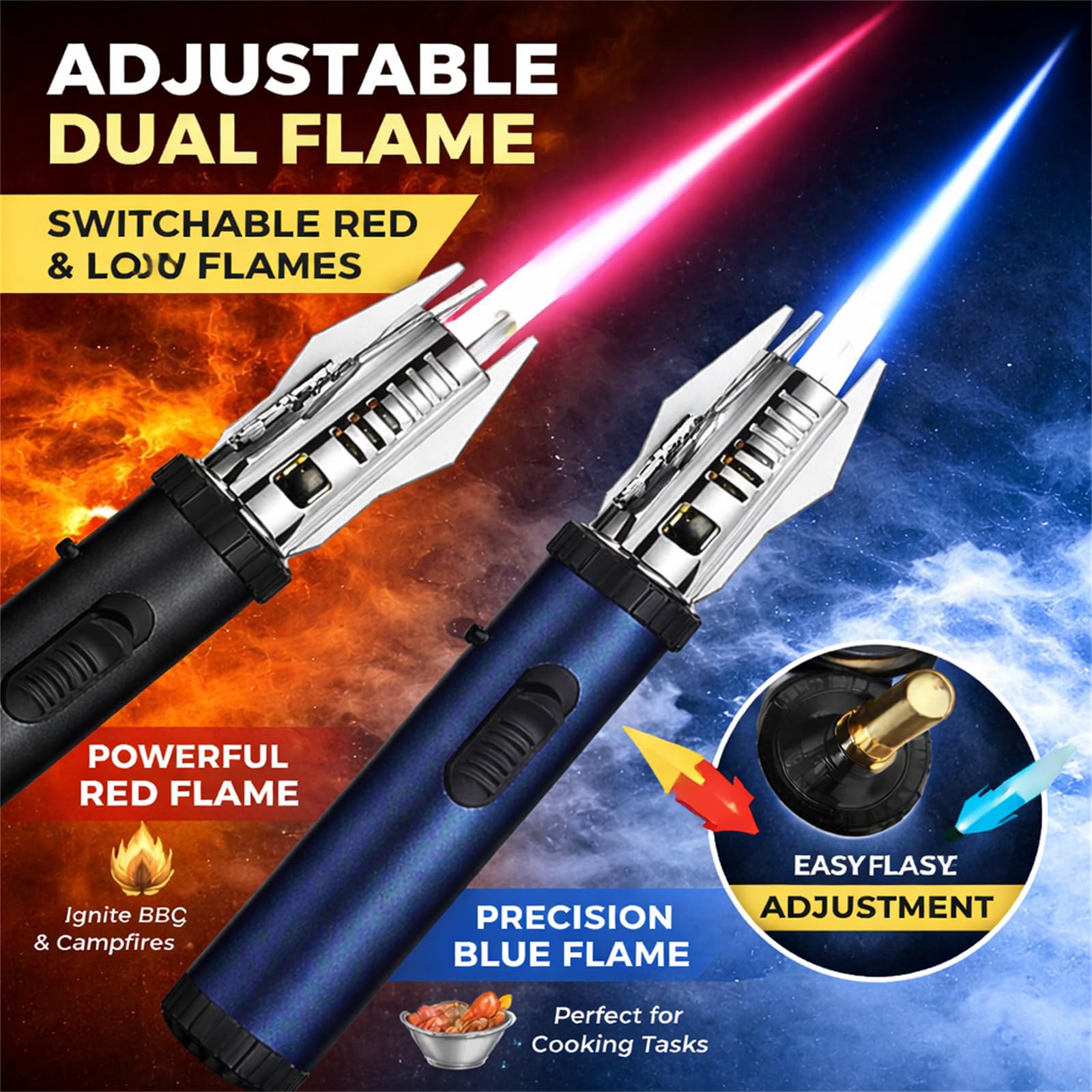 Lux Blaze Lighter, Luxblaze Plasma Lighter, Adjustable Windproof Torch Lighter with Safety Lock, High-Heat Outdoor Flame for Camping, BBQ, Candles, Welding, Baking, Outdoor Cooking (Black2pc) — view 5