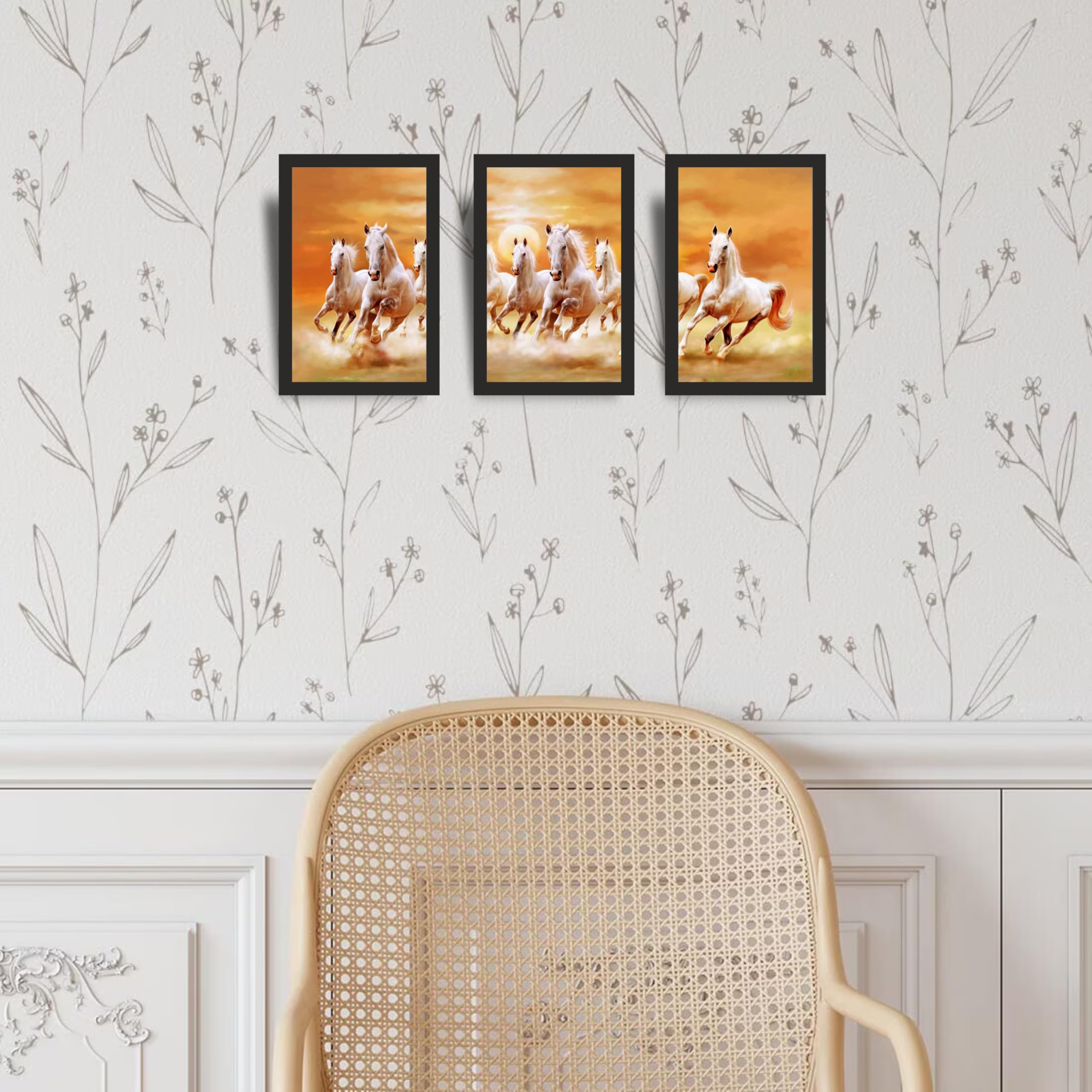 Running White Horses Sunset Wall Art Set of 3