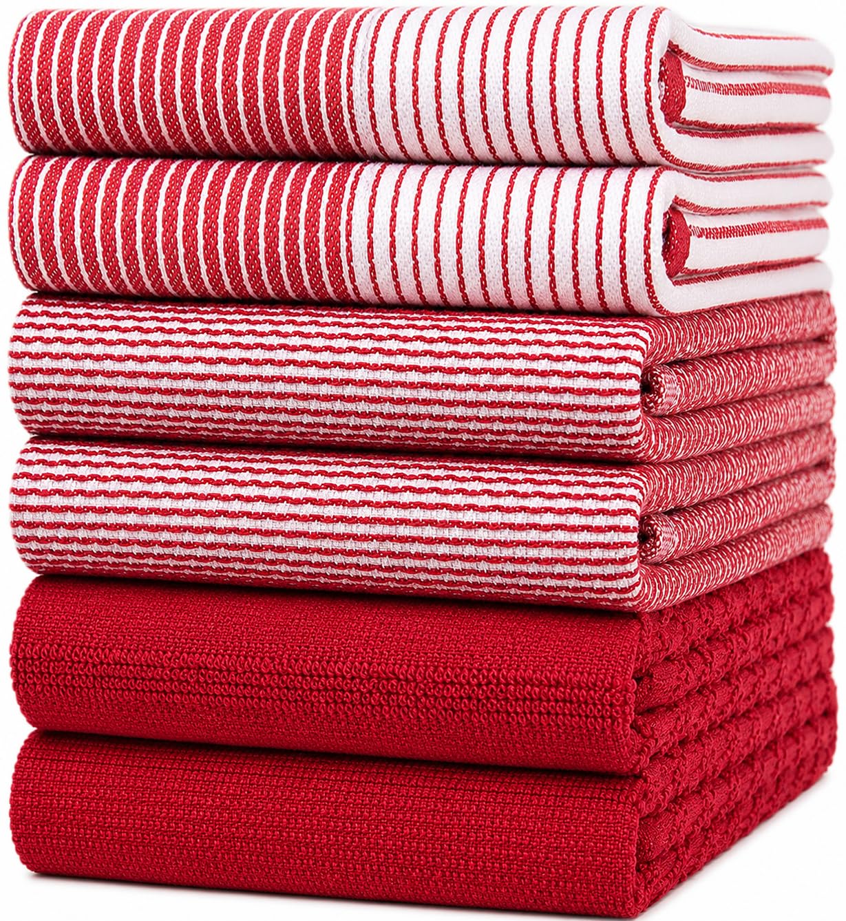 Premium Kitchen Towels 6 Pack 100% Cotton, 20"x28" Dish Towels - Red