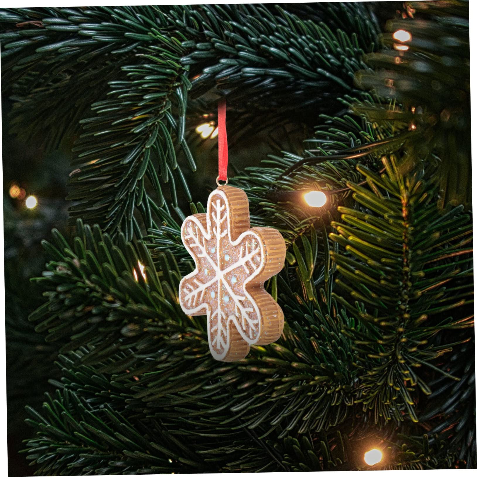 IMIKEYA 4 Stück Christbaumschmuck Weihnachtsbaum Hängende Dekoration Weihnachtsbaum-Lebkuchen Weihnachten Hängende Schneeflocke Lebkuchenplätzchenverzierungen Minifiguren Harz Light Brown