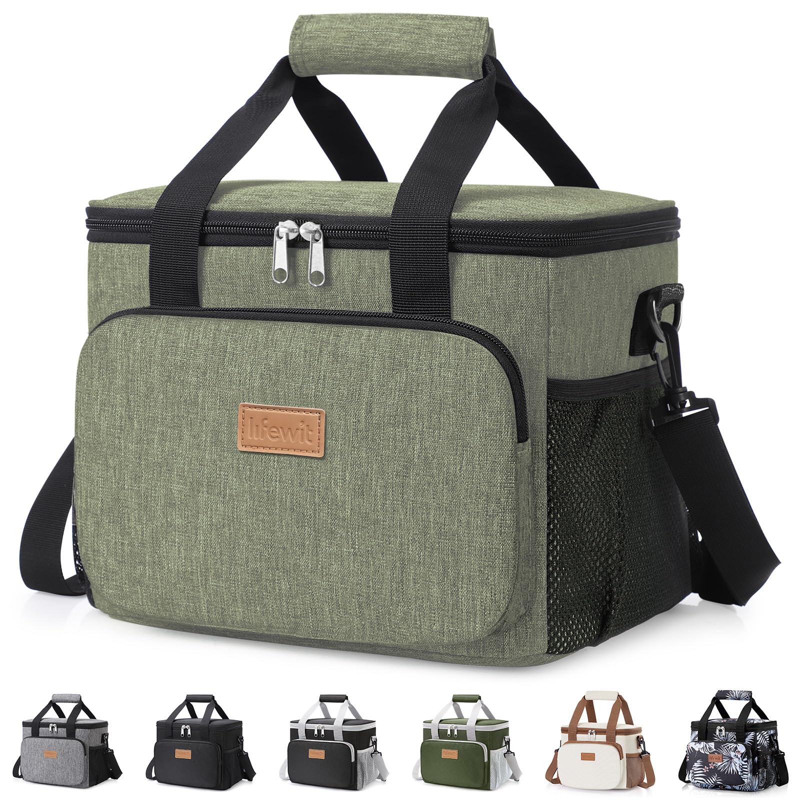 Lifewit Medium Lunch Bag Insulated Lunch Box Soft Cooler Cooling Tote for Adult Men Women Dark Green 12-Can