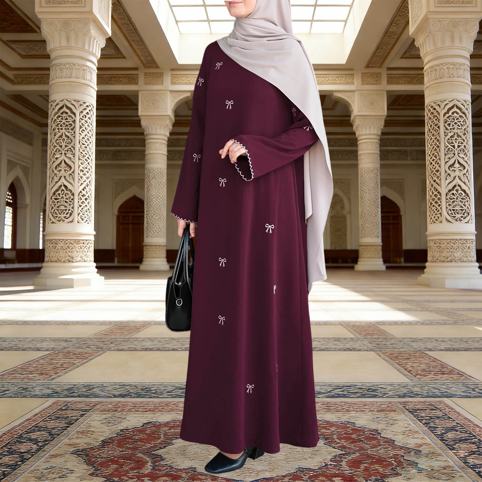 Vestido Largo Bohemio con Bordados Elegantes y Bolsillos para Mujer Vestido Casual Holgado de Inspiración Étnica