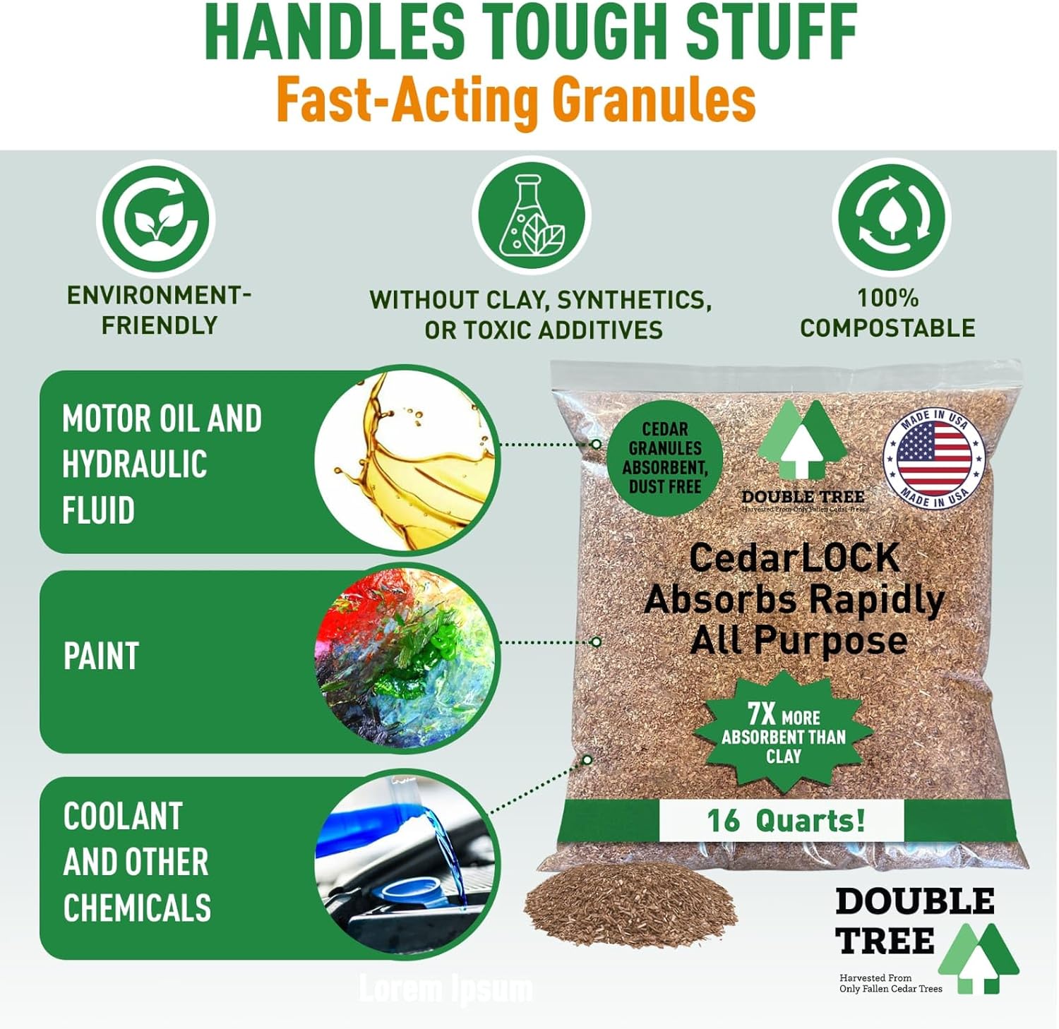 CedarLock Oil Absorbent – Nature’s Heavy-Duty Spill Solution Made from 100% Pure Incense Cedar, Oil Spill Kit Granules, Organic Granules, All-Purpose Oil Absorbent - (2 Bags 32 Quarts)