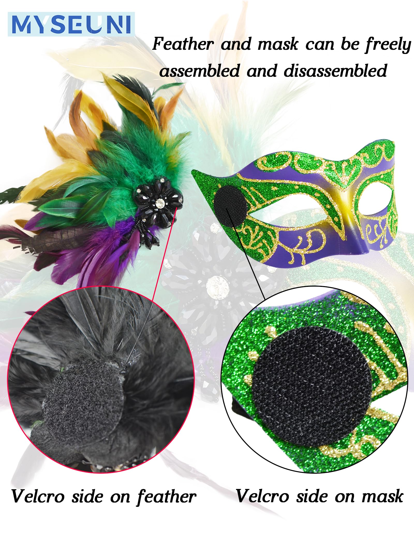 MYSEUNI Venetian Mardi Gras Mask with Feathers for Masquerade Ball Carnival Halloween Cosplay Theme Dance - Image 4