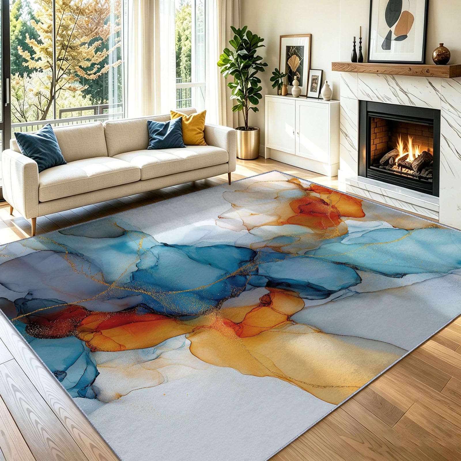 Luxuriös Abstrakt Kinderteppich Marmor Struktur Aquarell Wisch, 180 x 240 cm | waschbar Pflegeleicht rutschfest strapazierfähig hautsympathisch, für Schlafzimmer Wohnzimmer Esszimmer Küchen Büro