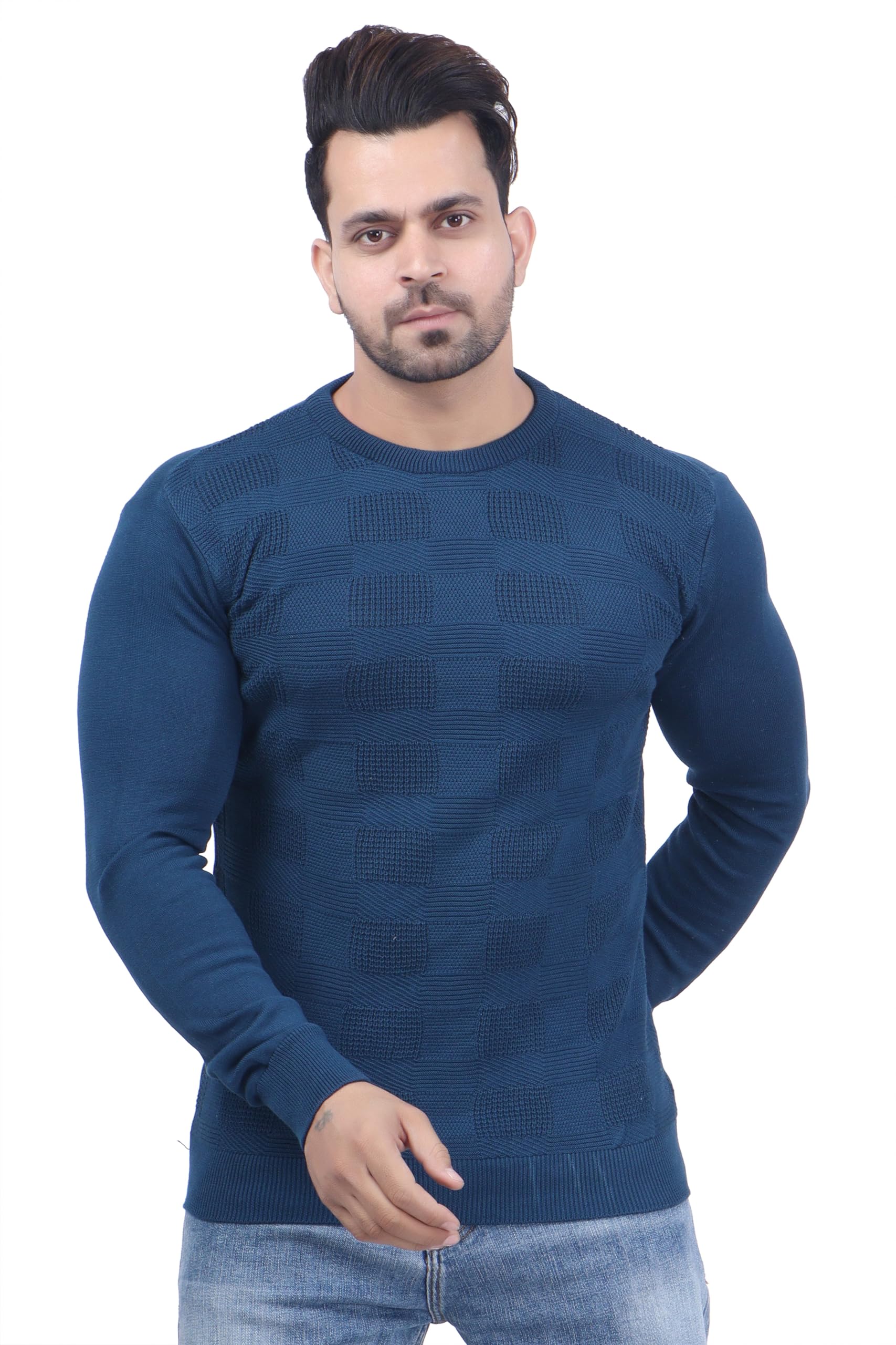 feverfew Stylish Pullover | Self Design Sweater for Men | Casual wear Pullover Sweater for Boys | Round Neck | Pullover Texture Sweater-picture-10