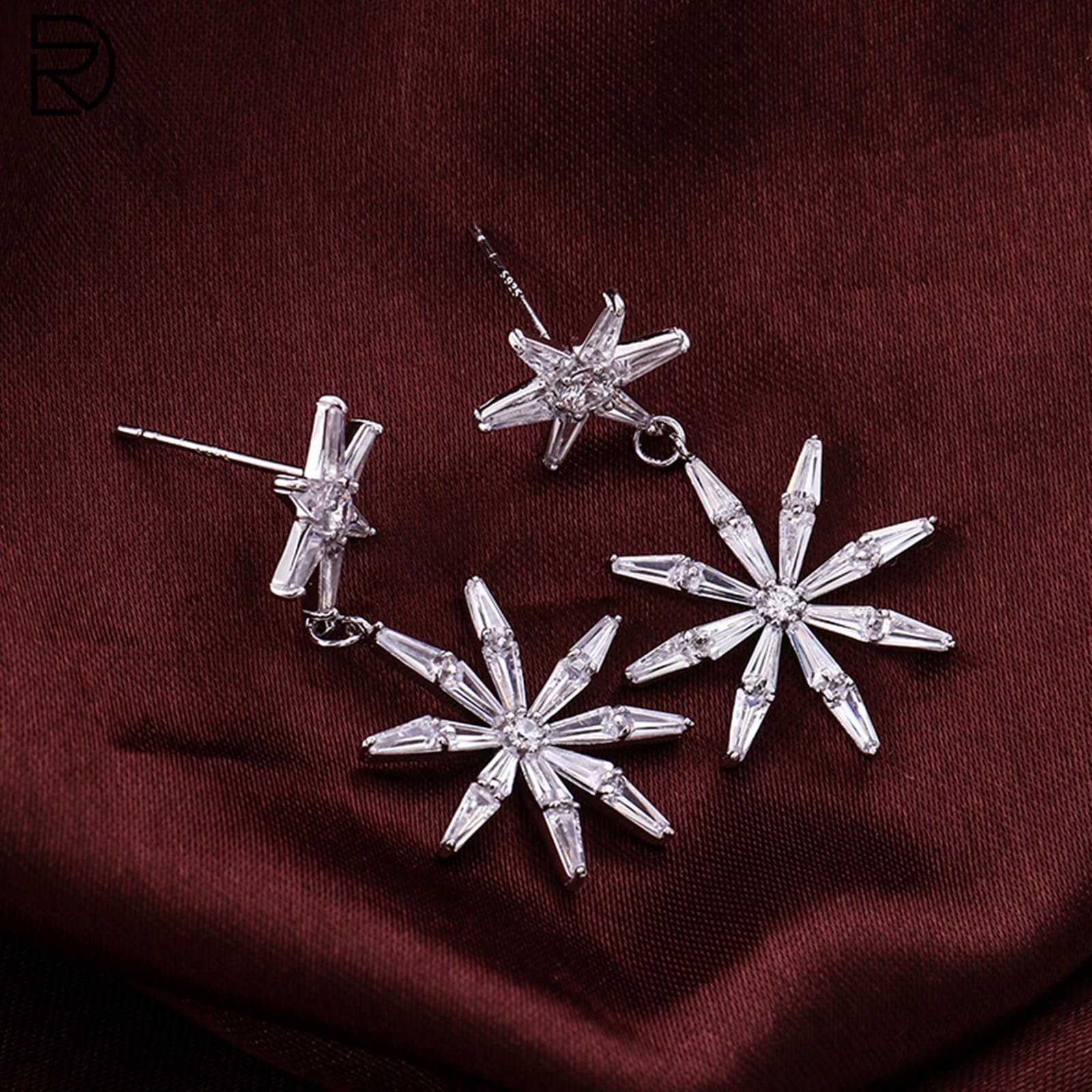 Epinki Orecchini Pendenti Lunghi Donna Oro Bianco 9K/14K/18K Fiore con Moissanite Trapezoidale Orecchini