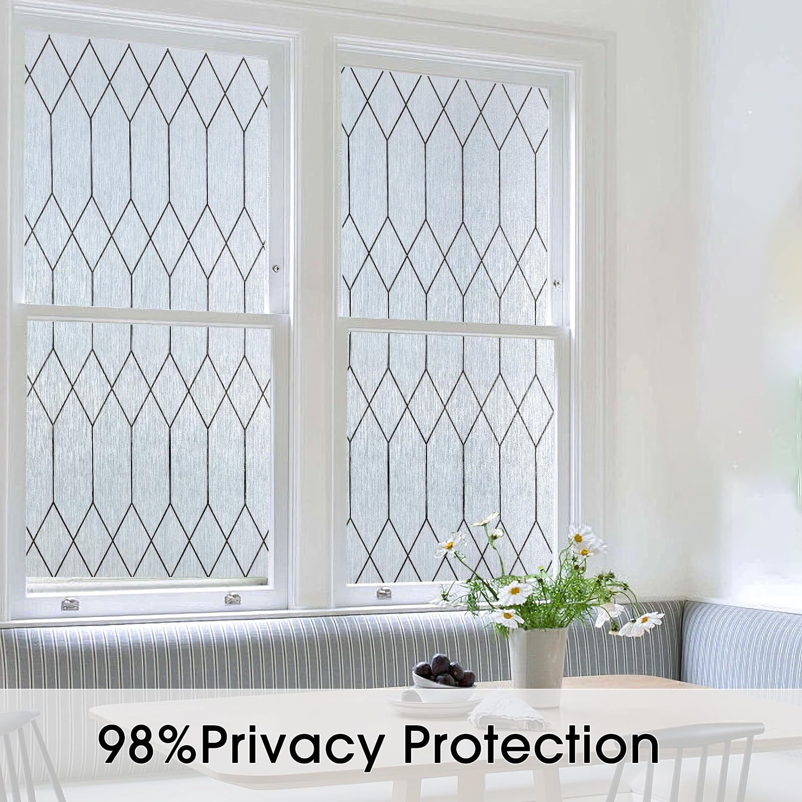 Windimiley Sichtschutzfolie für Fenster, Buntglas, Milchglas, Fensteraufkleber, marokkanisches Gitter, dekorative Badezimmertürverkleidungen, UV-Sonnenblockierung, Wärmeregulierung, entfernbar, 60 x