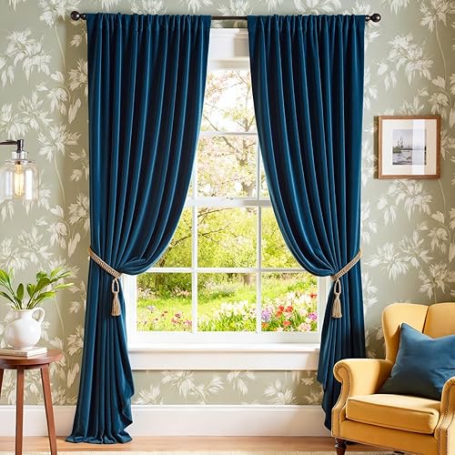 Miniatura 38 de Lazzzy Cortinas Opacas de Terciopelo con Aislamiento Térmico para Ventanas de Habitación, Cortinas de Lujo Súper Suaves para Sala de Estar, Salvia