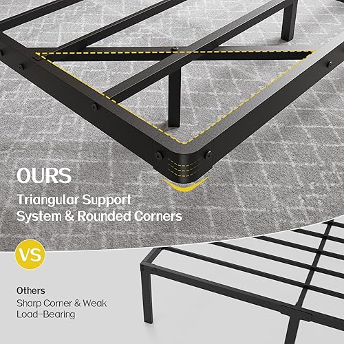 Miniatura 6 de Base de cama flotante tamaño Queen con estación de carga USB y luces LED, marco de cama de plataforma de metal moderno con tapón deslizante para