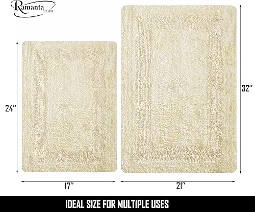 Miniatura 9 de Ramanta Home Juego de 2 alfombras de baño 100% algodón, suaves, absorbentes, reversibles, de lujo, para baño, cocina, ducha, entrada, lavables a