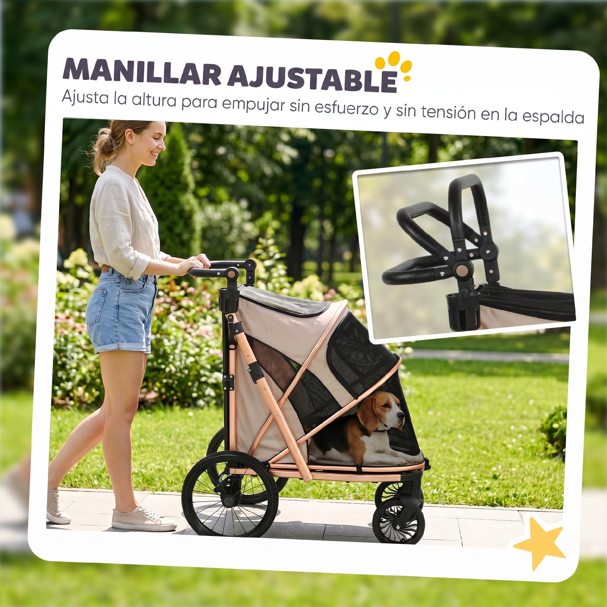PawHut Carrito para Perros Plegable hasta 20 kg Marrón Claro