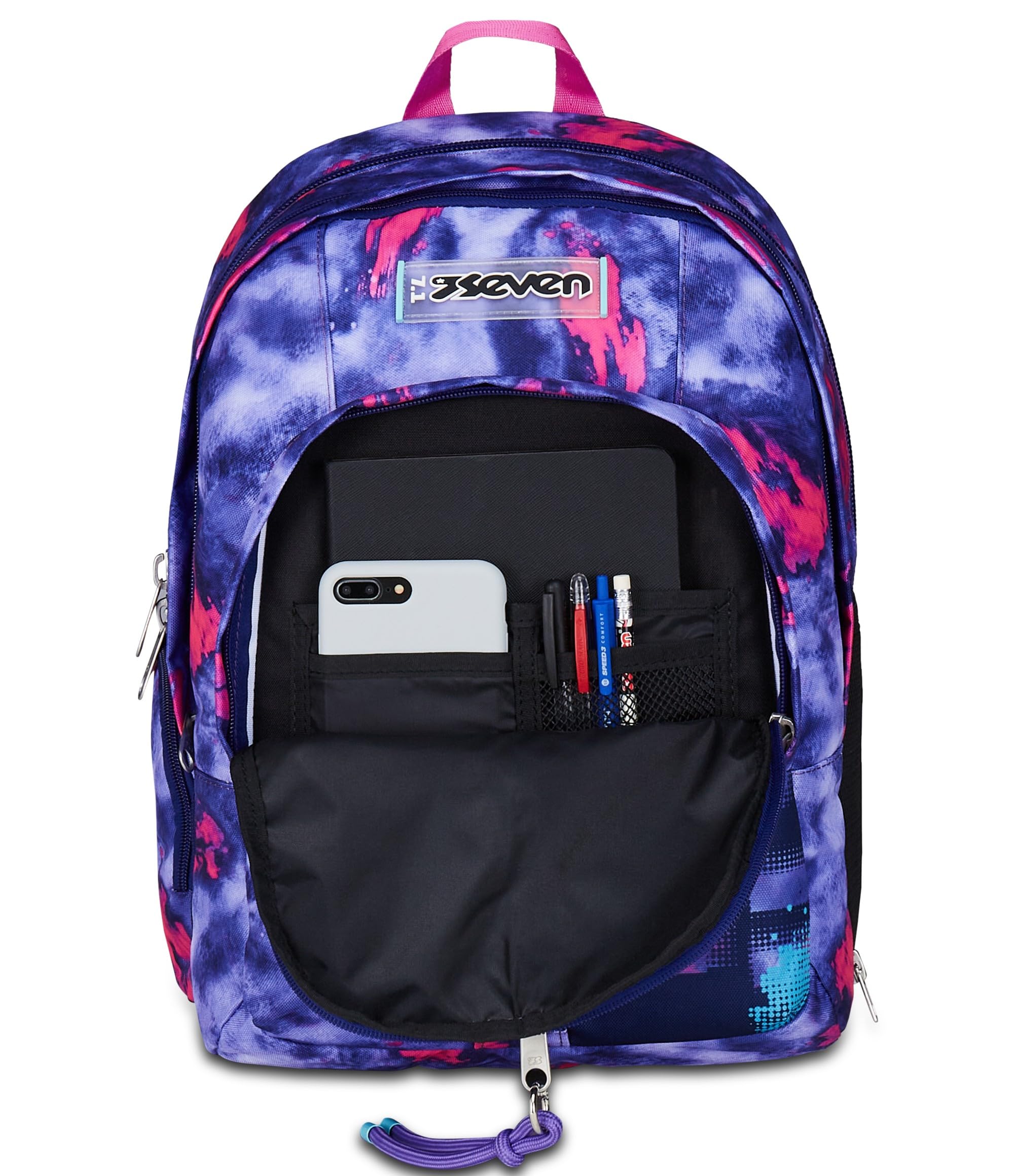 Seven Zaino Scuola Superiore Ragazza, Scuola Media, Dual Detach, Scomparto PC, Tasca Borraccia, Zainetto staccabile, Shady Dye Girl, viola