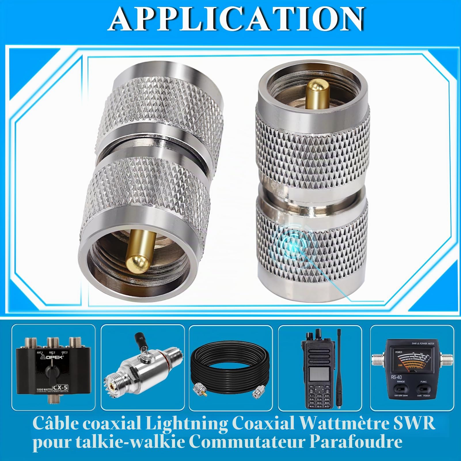 TUOLNK Connecteur coaxial UHF PL259 UHF mâle vers UHF mâle Adaptateur coaxial PL-259 connecteur pour câble d'extension 2 pièces