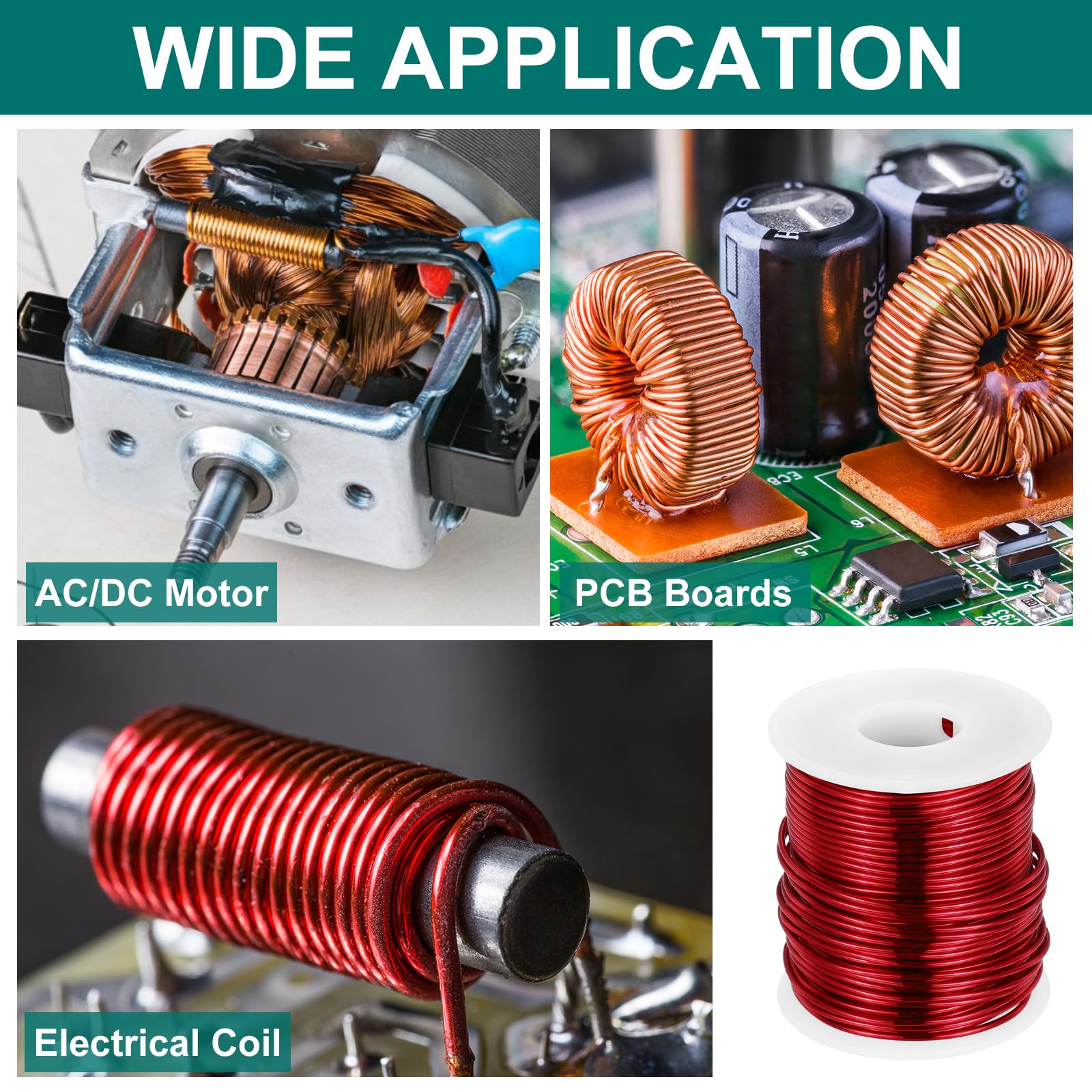 sourcing map Cable magnético de 16 AWG, alambre de cobre esmaltado, 1 libra, 155°C para transformador y motor
