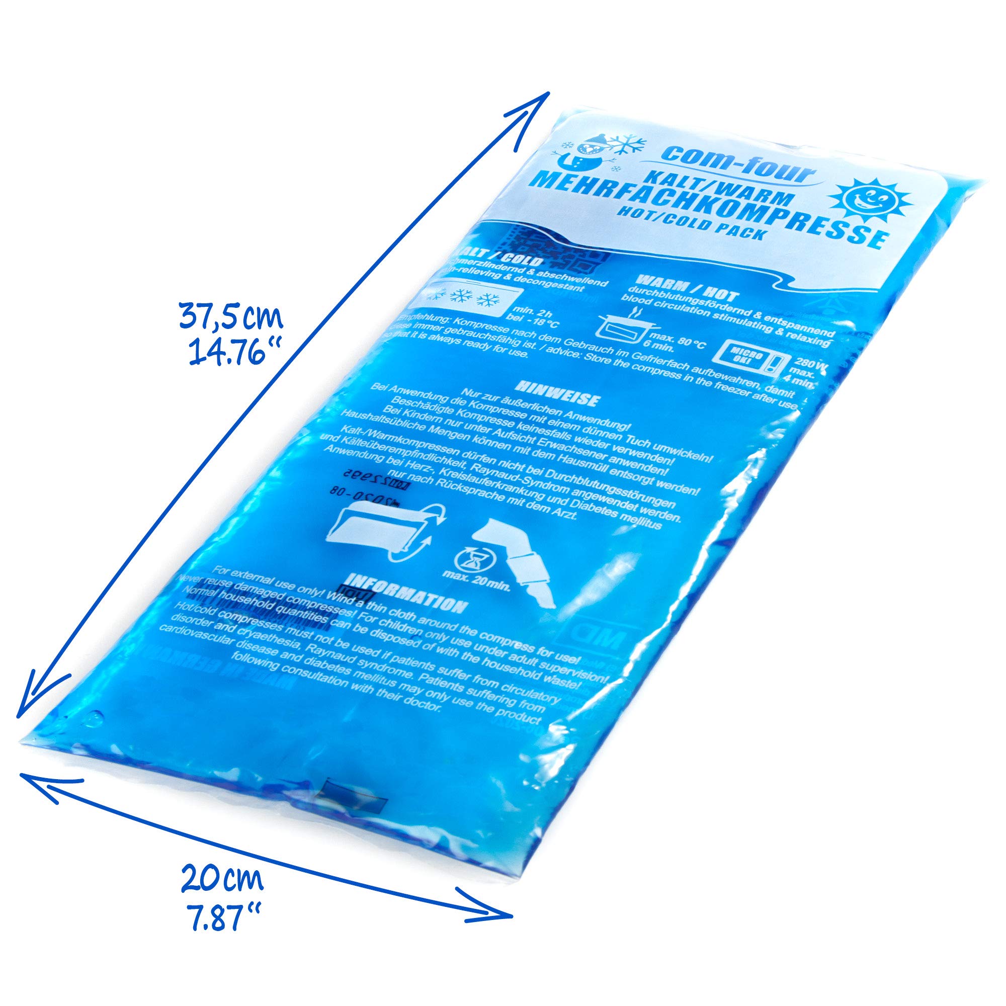com-four 3 compresas múltiples de 37,5 x 20 cm para compresas calientes y frías, almohadillas de refrigeración, paquete de refrigeración apto para microondas, fabricado en Alemania (03 unidades, muy