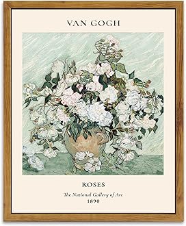 KBKBART Sage Green Framed Canvas Wall Art, Abstract Van Gogh Wall Art Exhibition Posters, Vintage Flower Art Prints Painting, Retro Boho Green Wall Decor for Aesthetic Bedroom Bathroom Decor(8"x10")