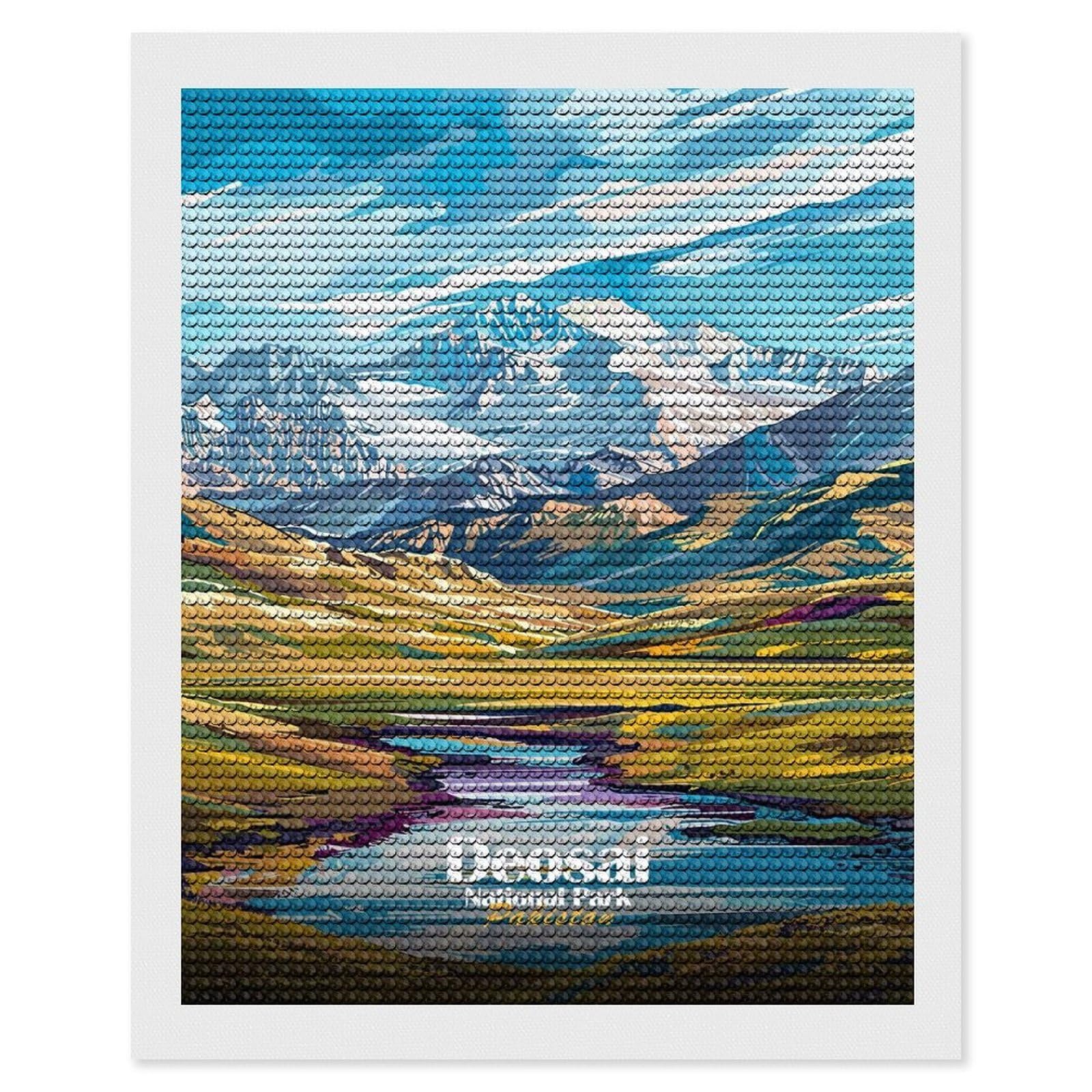 Junmoney Deosai National Park, Pakistan Landscape DIY Diamond Art Canvas Kit 16"x20", for Teens, Aesthetic Room Decor, Farmhouse Decor, Canvas Picture, Birthday Gift