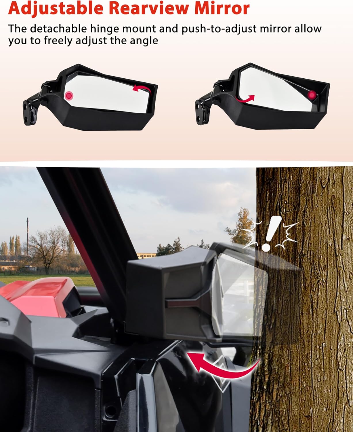 KEWISAUTO Rearview Side Mirrors for Polaris General 1000/4 1000 / XP 1000 / XP 4 1000 2016-2025 Accessories, Adjustable Clear Folding Side Mirrors for Polaris General 1000