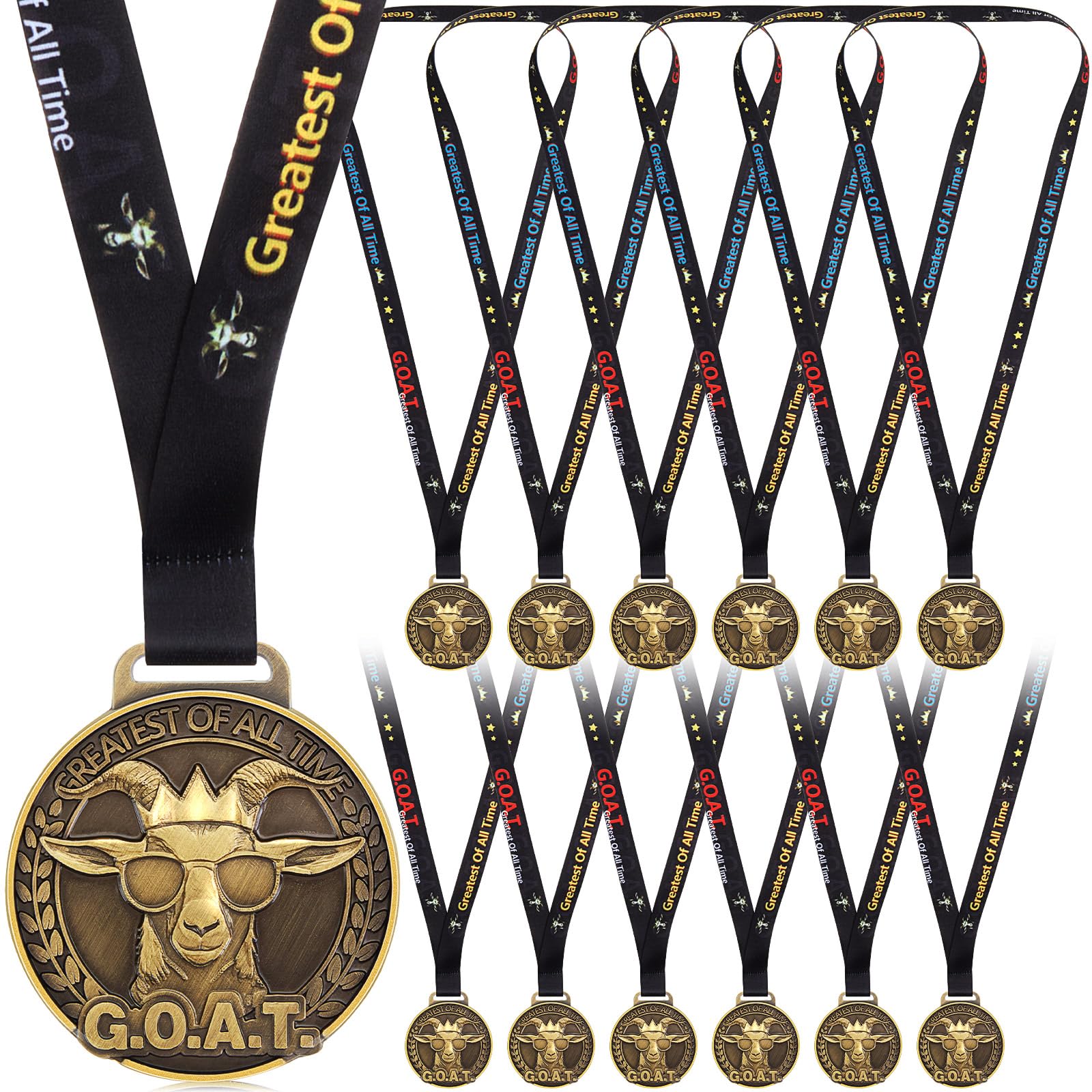 Loetere Award Medals 2'' Funny Awards Trophy with Neck Goat Madness March Basketball Football Swimming Ribbon Winner Prizes Bulk Gifts for Team